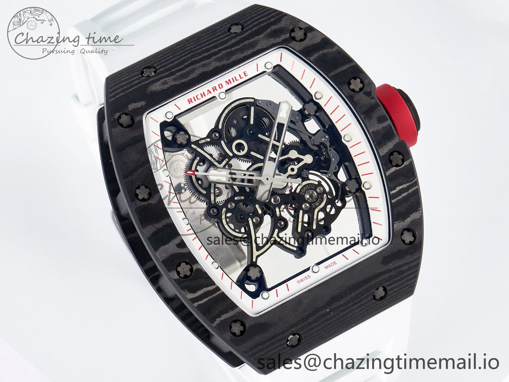 Custom RM055 NTPT APSF 1:1 Best Edition White Bezel Red Crown on Rubber Strap Custom Vaucher Movement WrinkleFree 10830