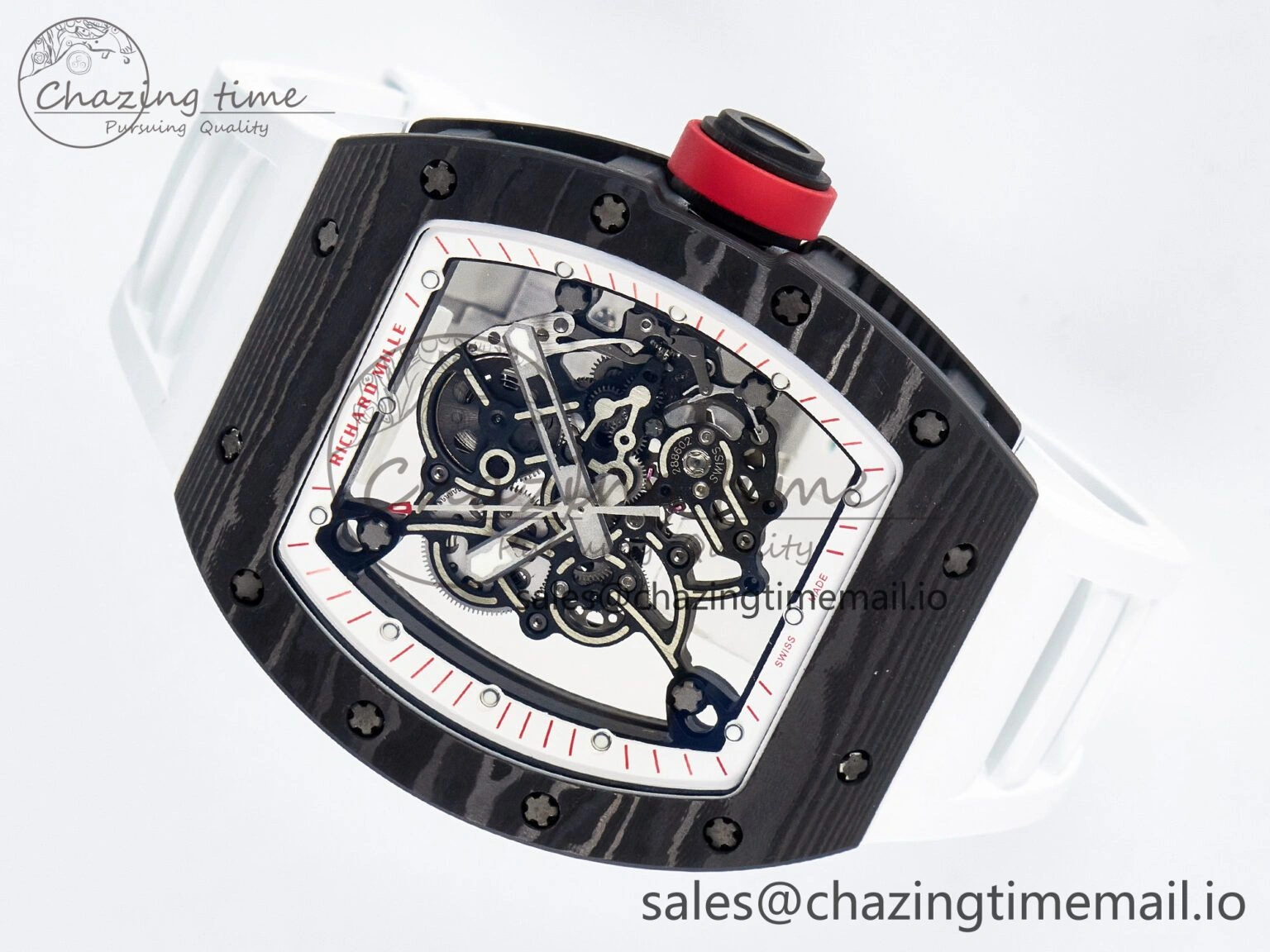 Custom RM055 NTPT APSF 1:1 Best Edition White Bezel Red Crown on Rubber Strap Custom Vaucher Movement WrinkleFree 10830