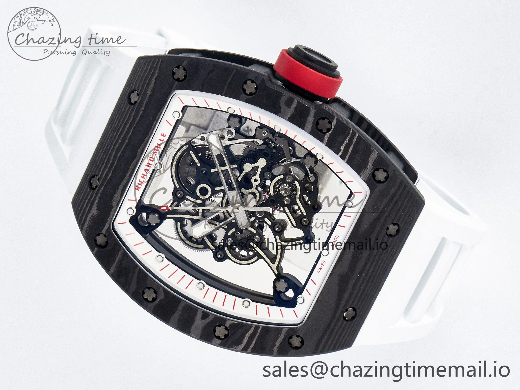Custom RM055 NTPT APSF 1:1 Best Edition White Bezel Red Crown on Rubber Strap Custom Vaucher Movement WrinkleFree 10830