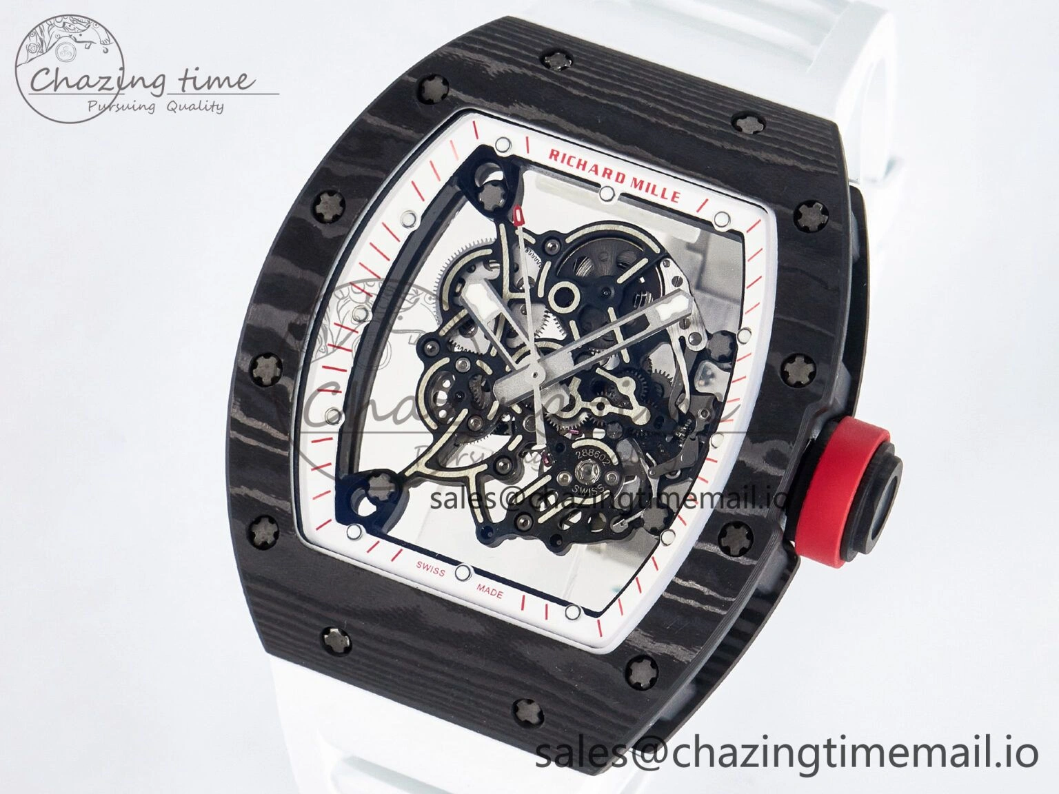 Custom RM055 NTPT APSF 1:1 Best Edition White Bezel Red Crown on Rubber Strap Custom Vaucher Movement WrinkleFree 10830