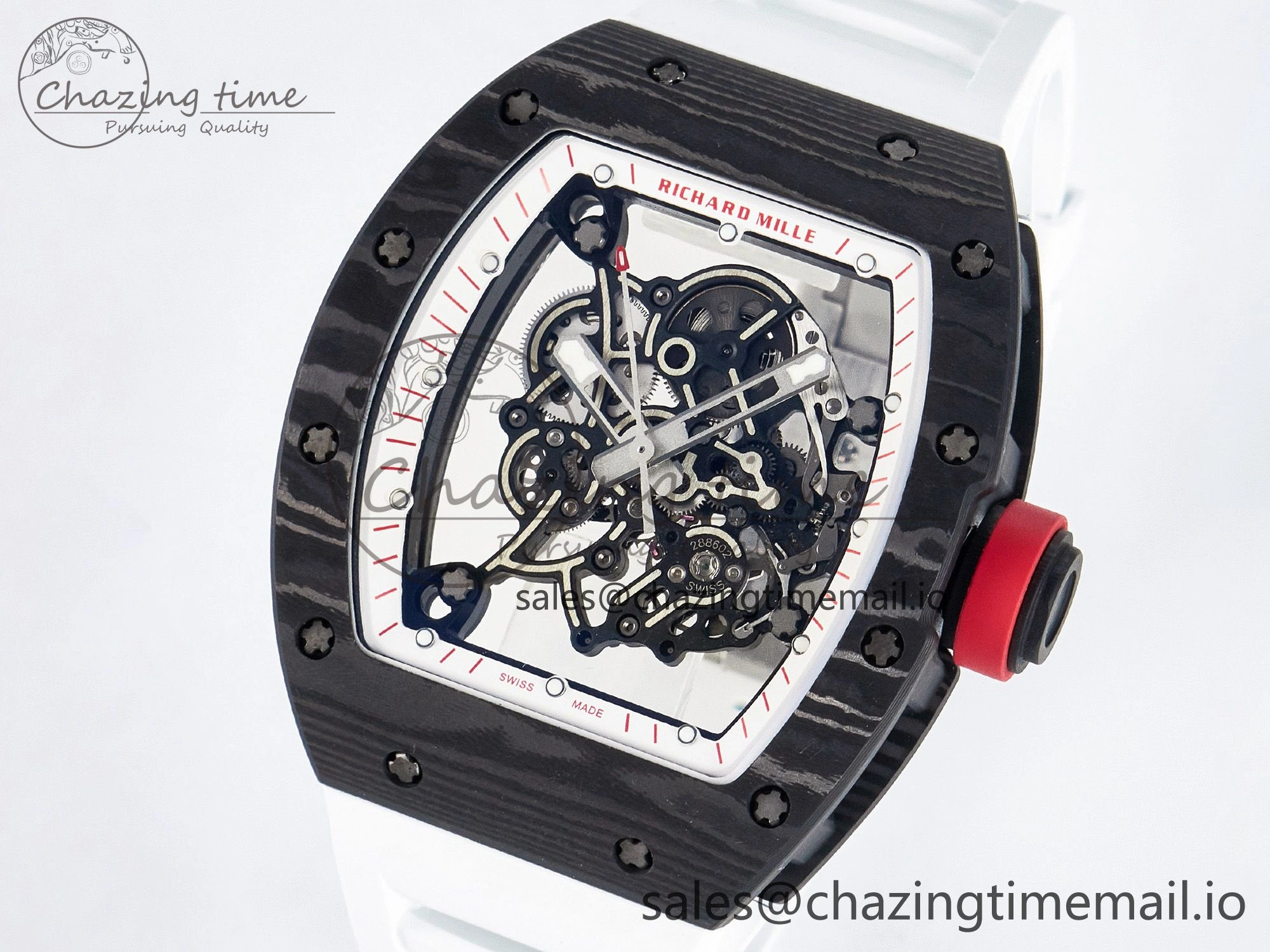 Custom RM055 NTPT APSF 1:1 Best Edition White Bezel Red Crown on Rubber Strap Custom Vaucher Movement WrinkleFree 10830