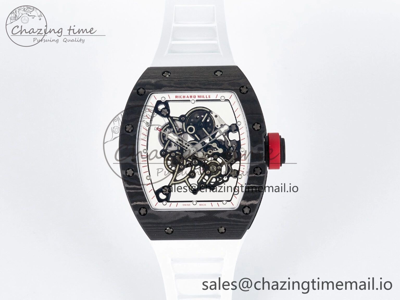 Custom RM055 NTPT APSF 1:1 Best Edition White Bezel Red Crown on Rubber Strap Custom Vaucher Movement WrinkleFree 10830
