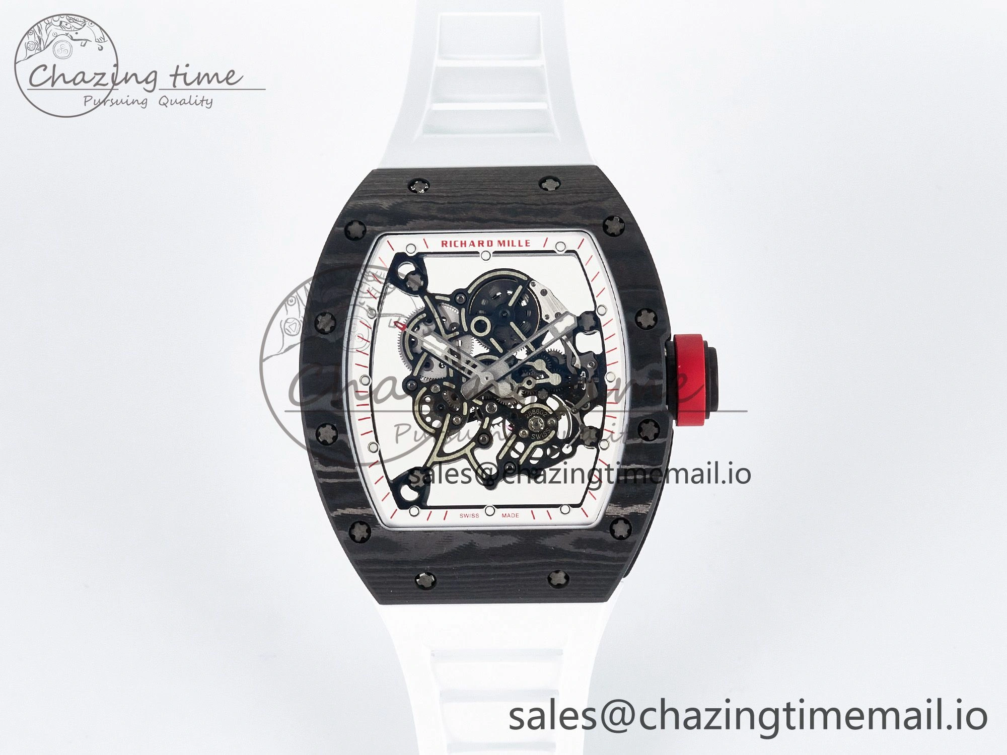 Custom RM055 NTPT APSF 1:1 Best Edition White Bezel Red Crown on Rubber Strap Custom Vaucher Movement WrinkleFree 10830
