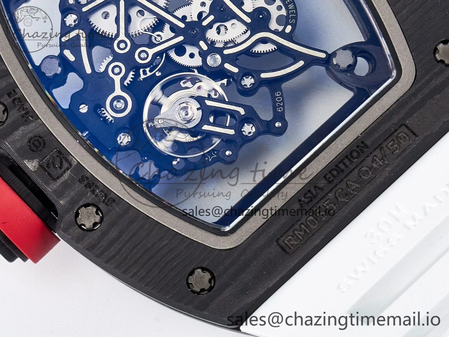 Custom RM055 NTPT APSF 1:1 Best Edition White Bezel Red Crown on Rubber Strap Custom Vaucher Movement WrinkleFree 10830