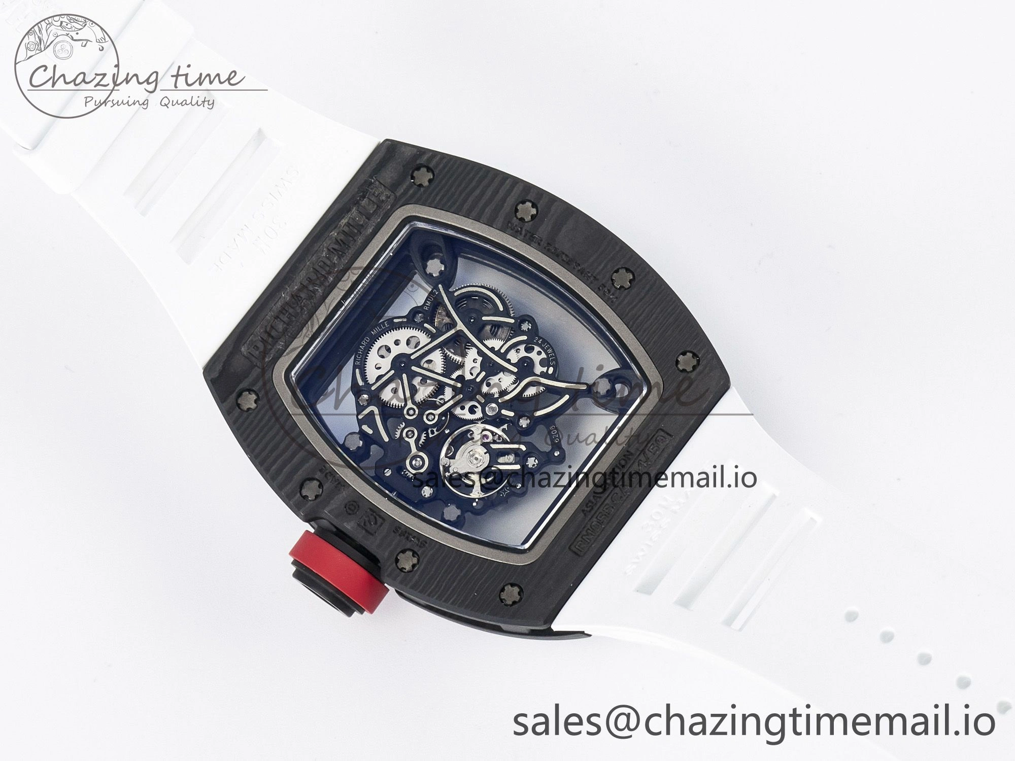 Custom RM055 NTPT APSF 1:1 Best Edition White Bezel Red Crown on Rubber Strap Custom Vaucher Movement WrinkleFree 10830