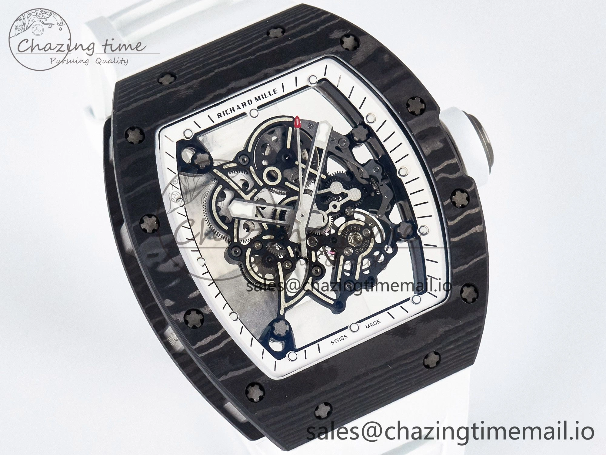 Tailored Custom RM055 NTPT APSF 1:1 Best Edition White Bezel White Crown on Rubber Strap Custom Vaucher Movement 9180