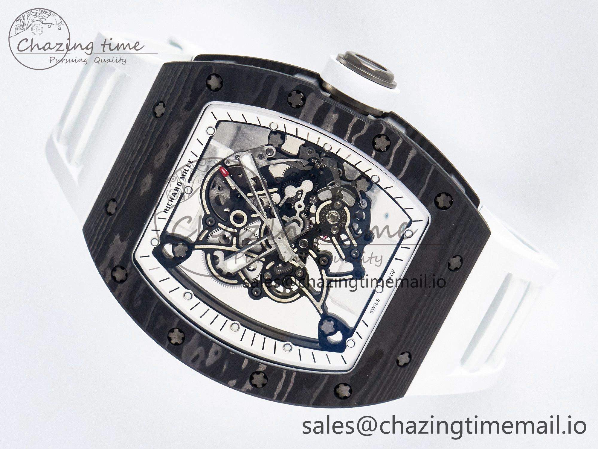 Tailored Custom RM055 NTPT APSF 1:1 Best Edition White Bezel White Crown on Rubber Strap Custom Vaucher Movement 9180