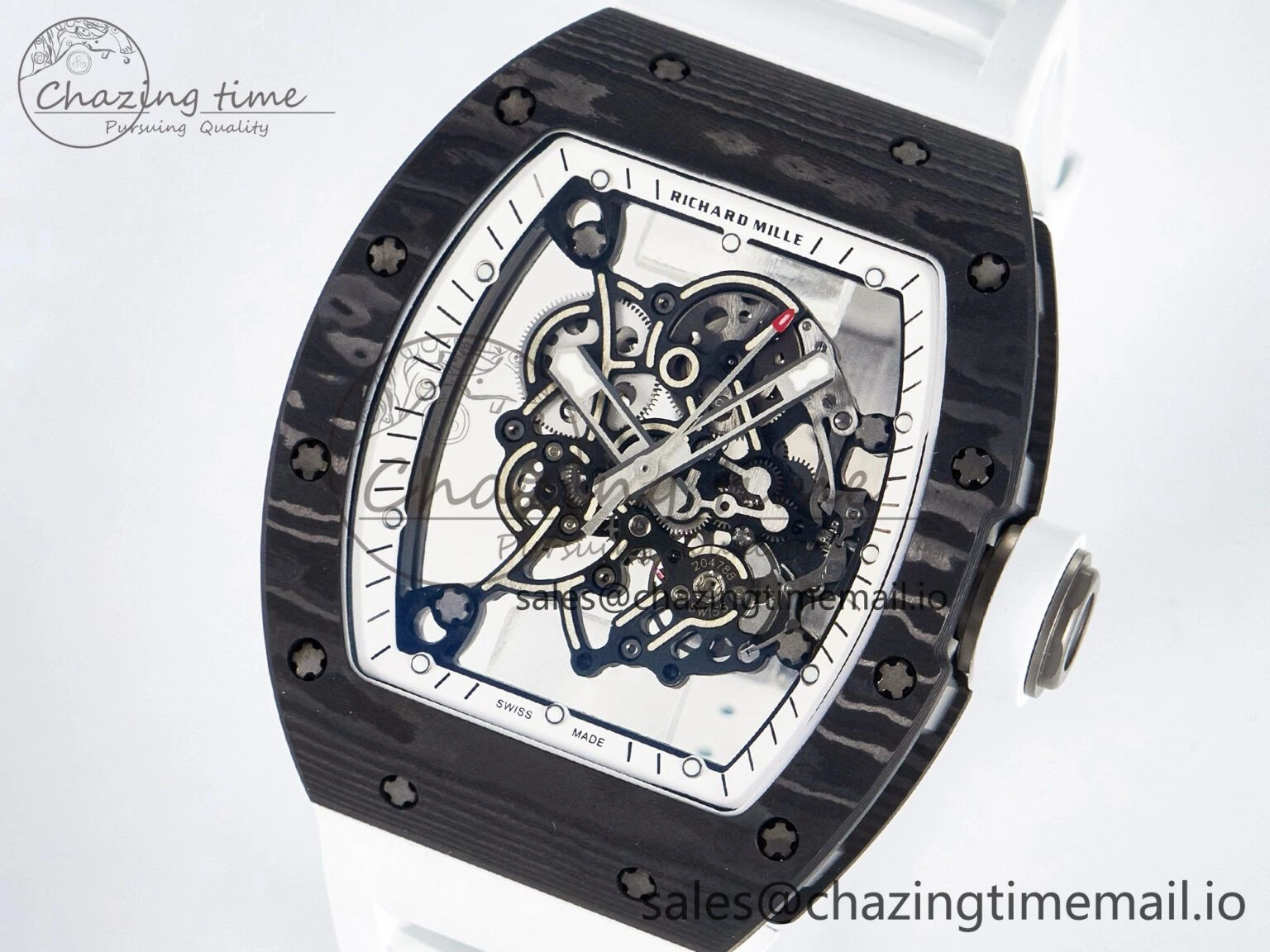 Tailored Custom RM055 NTPT APSF 1:1 Best Edition White Bezel White Crown on Rubber Strap Custom Vaucher Movement 9180