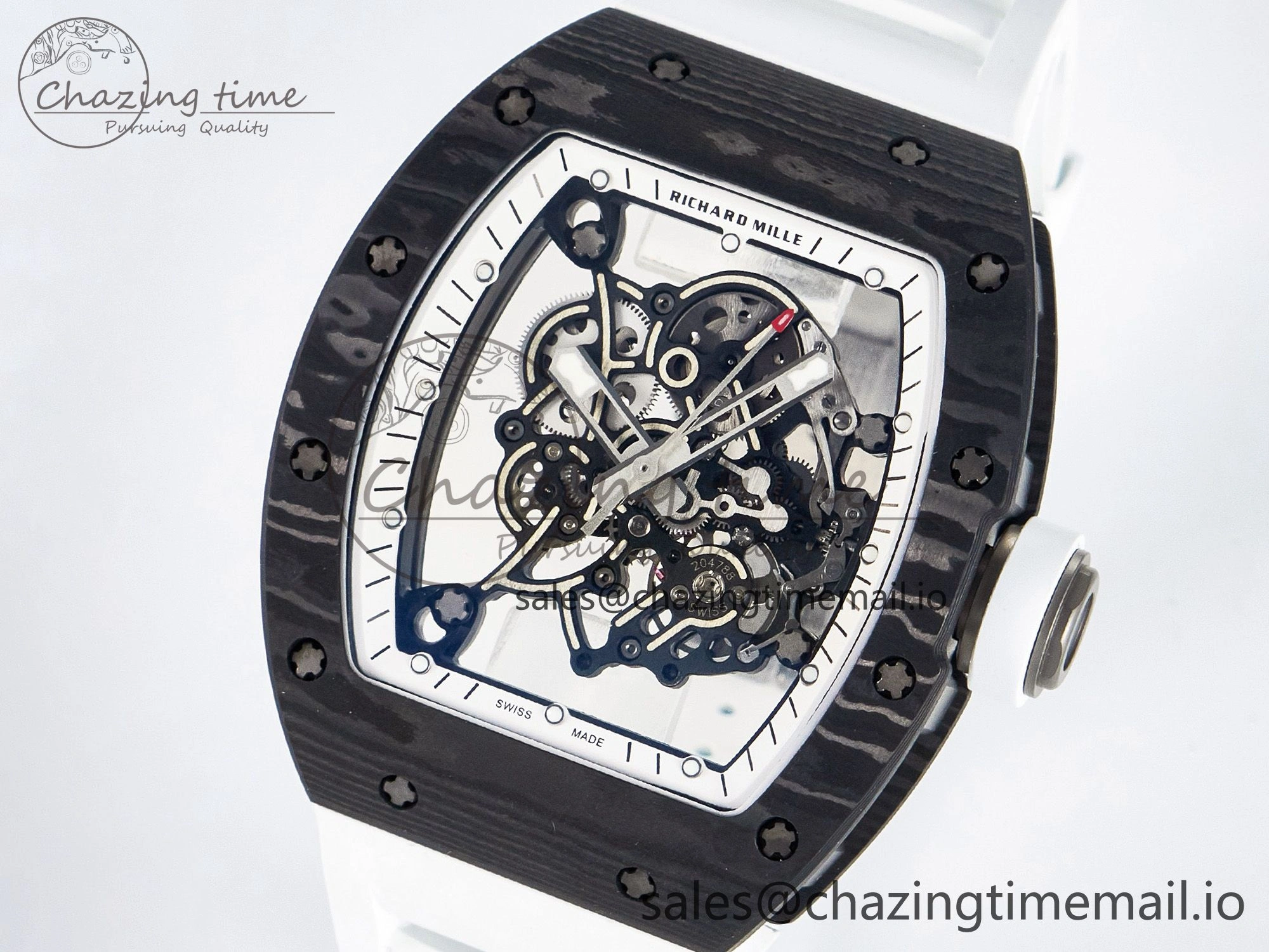 Tailored Custom RM055 NTPT APSF 1:1 Best Edition White Bezel White Crown on Rubber Strap Custom Vaucher Movement 9180
