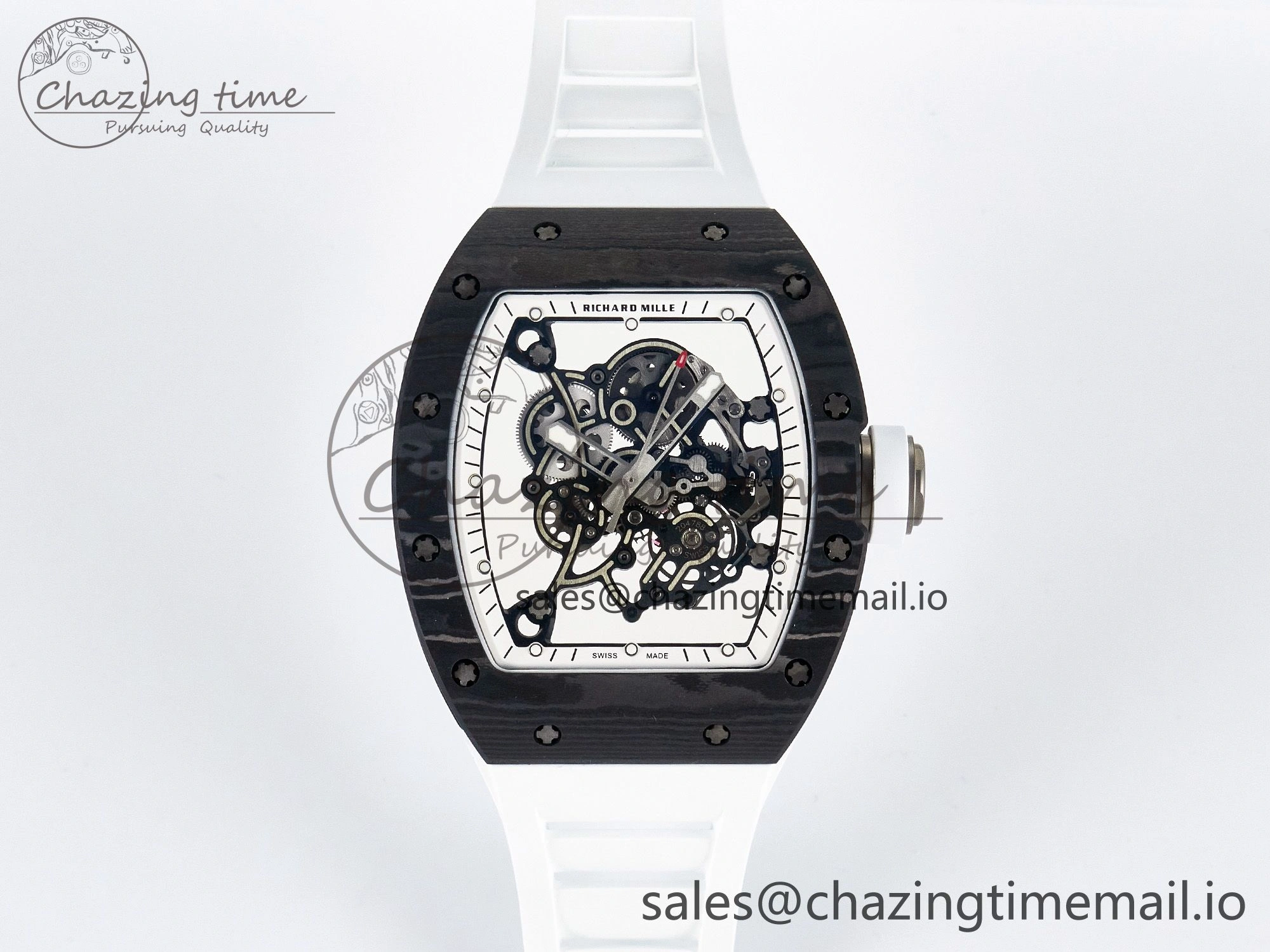 Tailored Custom RM055 NTPT APSF 1:1 Best Edition White Bezel White Crown on Rubber Strap Custom Vaucher Movement 9180