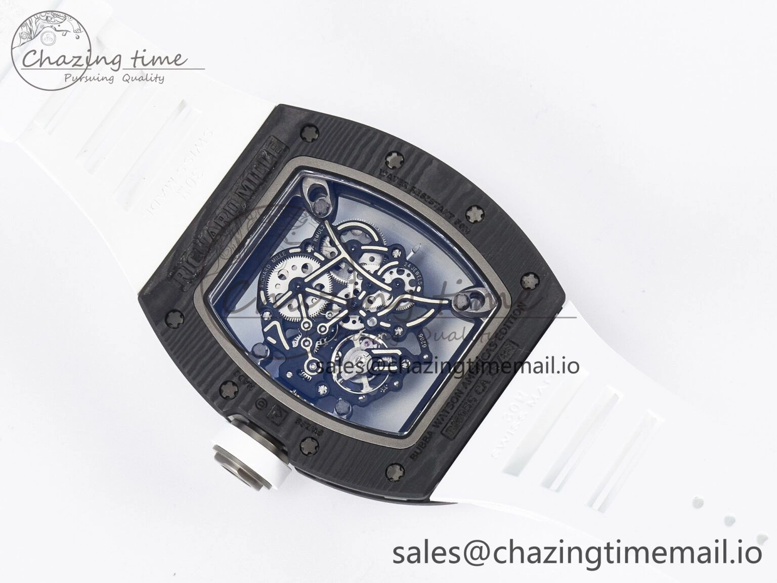 Tailored Custom RM055 NTPT APSF 1:1 Best Edition White Bezel White Crown on Rubber Strap Custom Vaucher Movement 9180