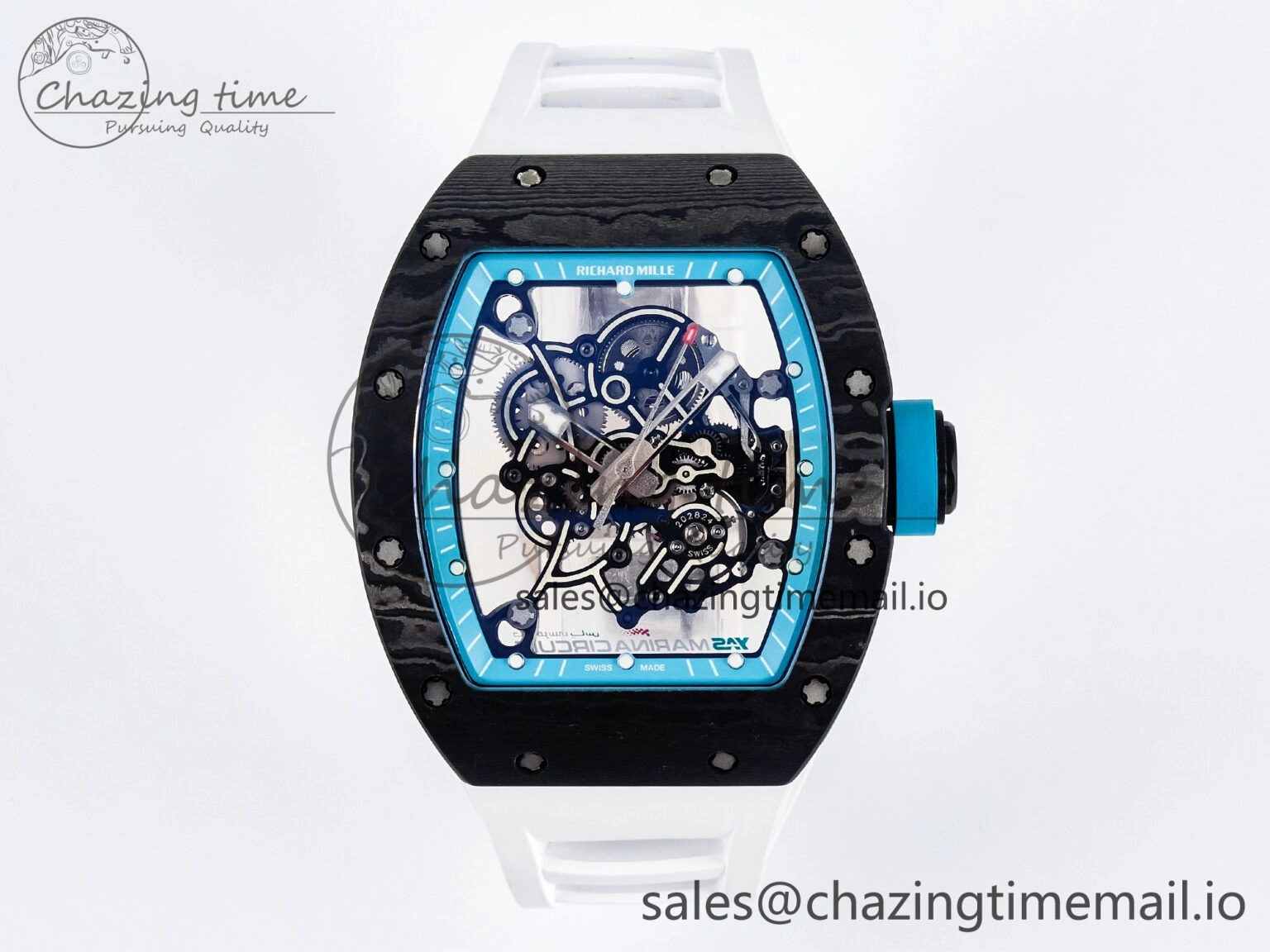 GoAnywhere Custom RM055 NTPT PPMF 1:1 Best Edition Blue Bezel Blue Crown on Rubber Strap Custom Vaucher Movement 10848