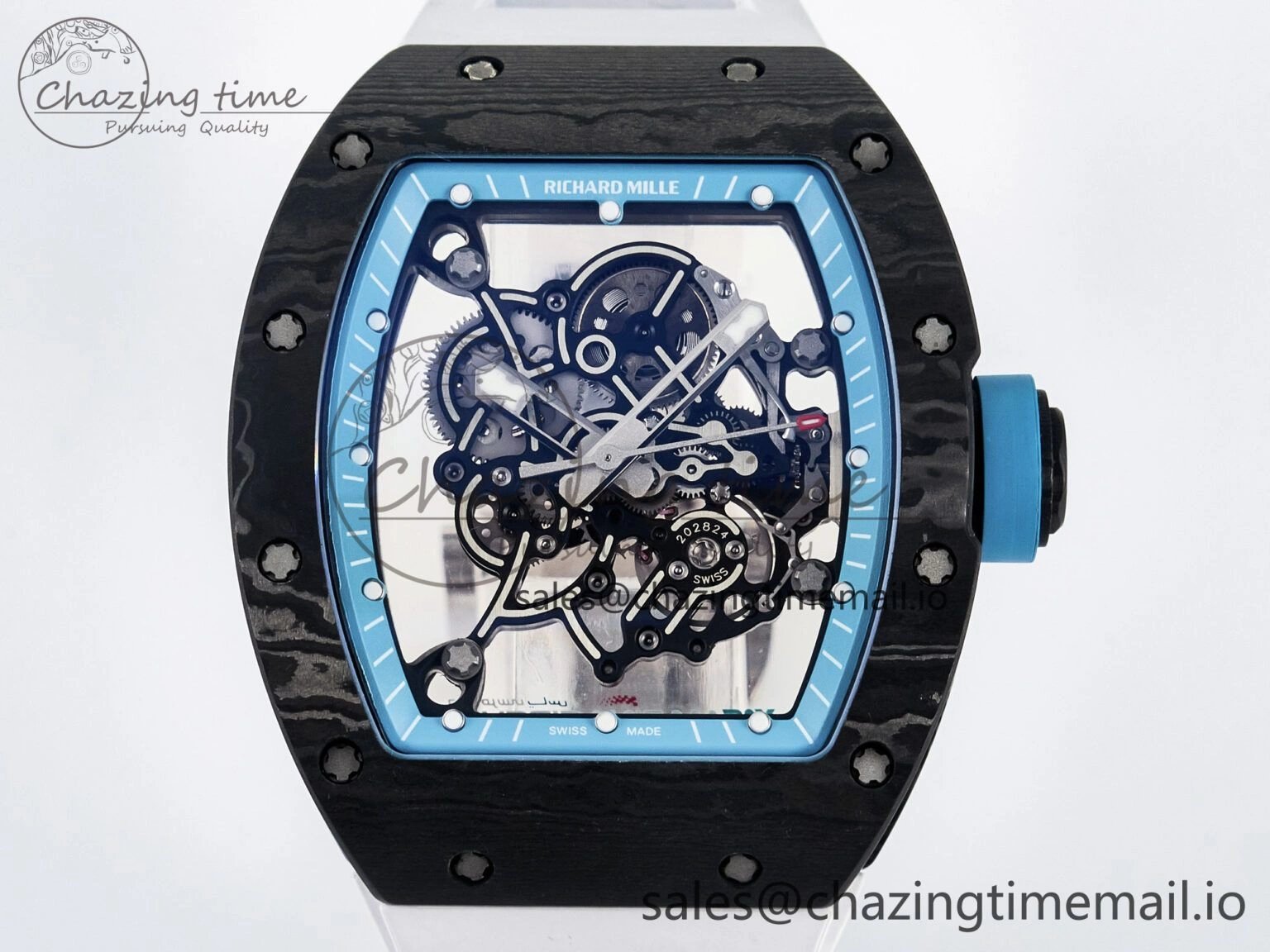 GoAnywhere Custom RM055 NTPT PPMF 1:1 Best Edition Blue Bezel Blue Crown on Rubber Strap Custom Vaucher Movement 10848