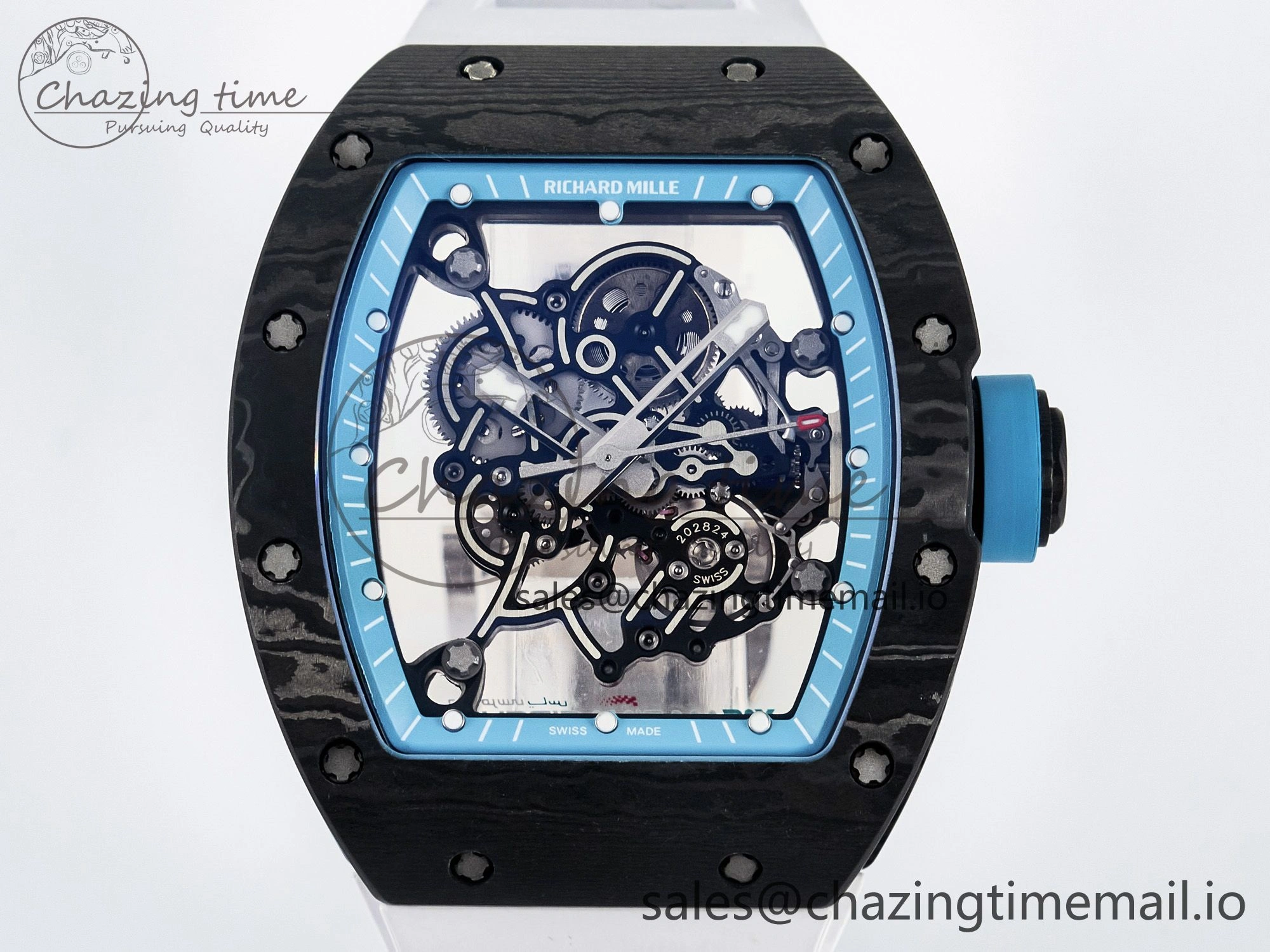 GoAnywhere Custom RM055 NTPT PPMF 1:1 Best Edition Blue Bezel Blue Crown on Rubber Strap Custom Vaucher Movement 10848
