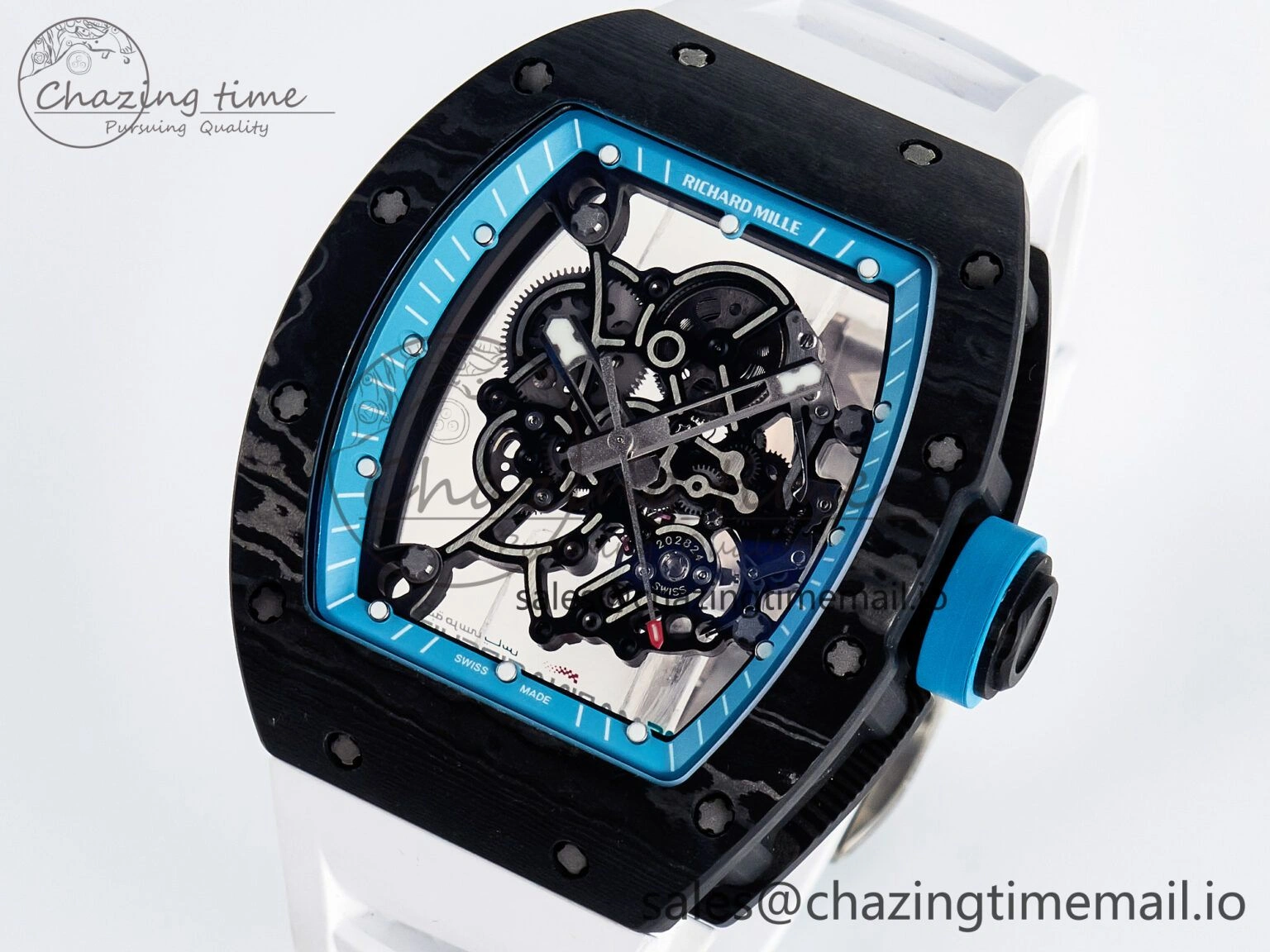 GoAnywhere Custom RM055 NTPT PPMF 1:1 Best Edition Blue Bezel Blue Crown on Rubber Strap Custom Vaucher Movement 10848