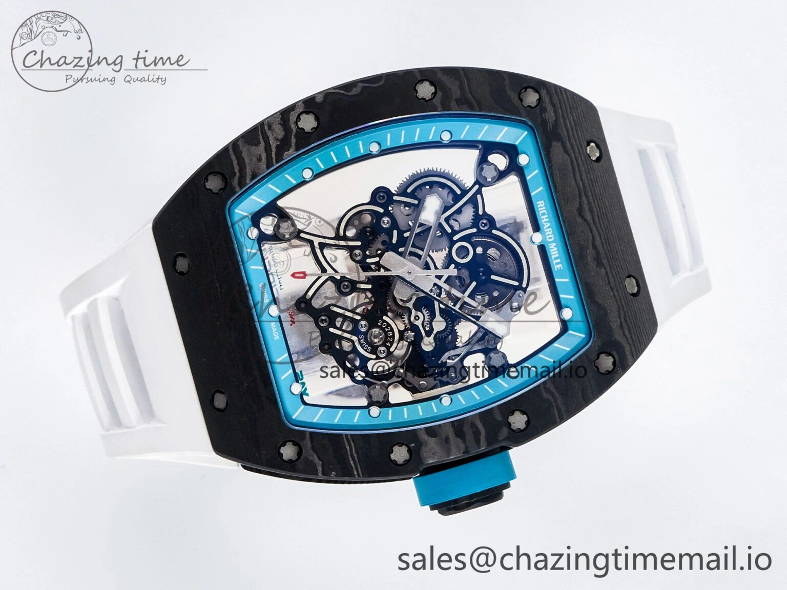 GoAnywhere Custom RM055 NTPT PPMF 1:1 Best Edition Blue Bezel Blue Crown on Rubber Strap Custom Vaucher Movement 10848