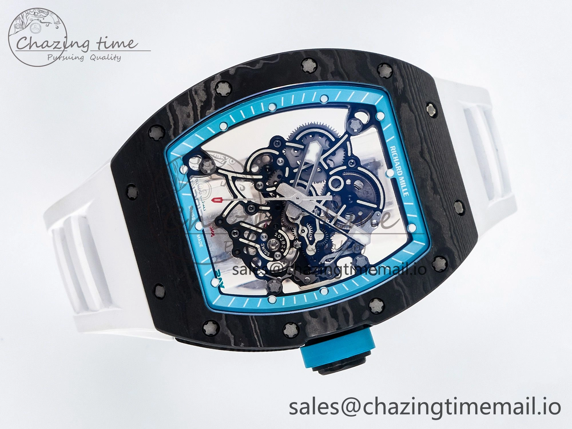 GoAnywhere Custom RM055 NTPT PPMF 1:1 Best Edition Blue Bezel Blue Crown on Rubber Strap Custom Vaucher Movement 10848