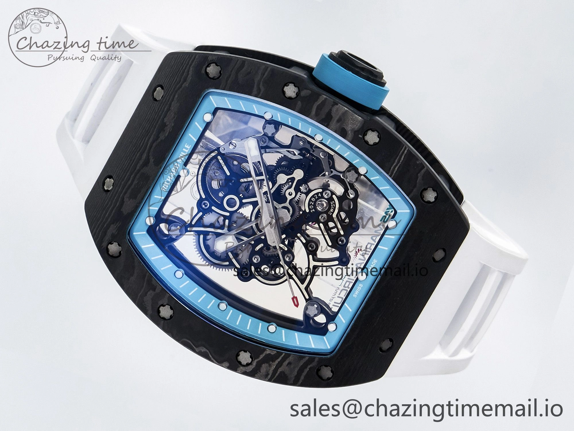 GoAnywhere Custom RM055 NTPT PPMF 1:1 Best Edition Blue Bezel Blue Crown on Rubber Strap Custom Vaucher Movement 10848