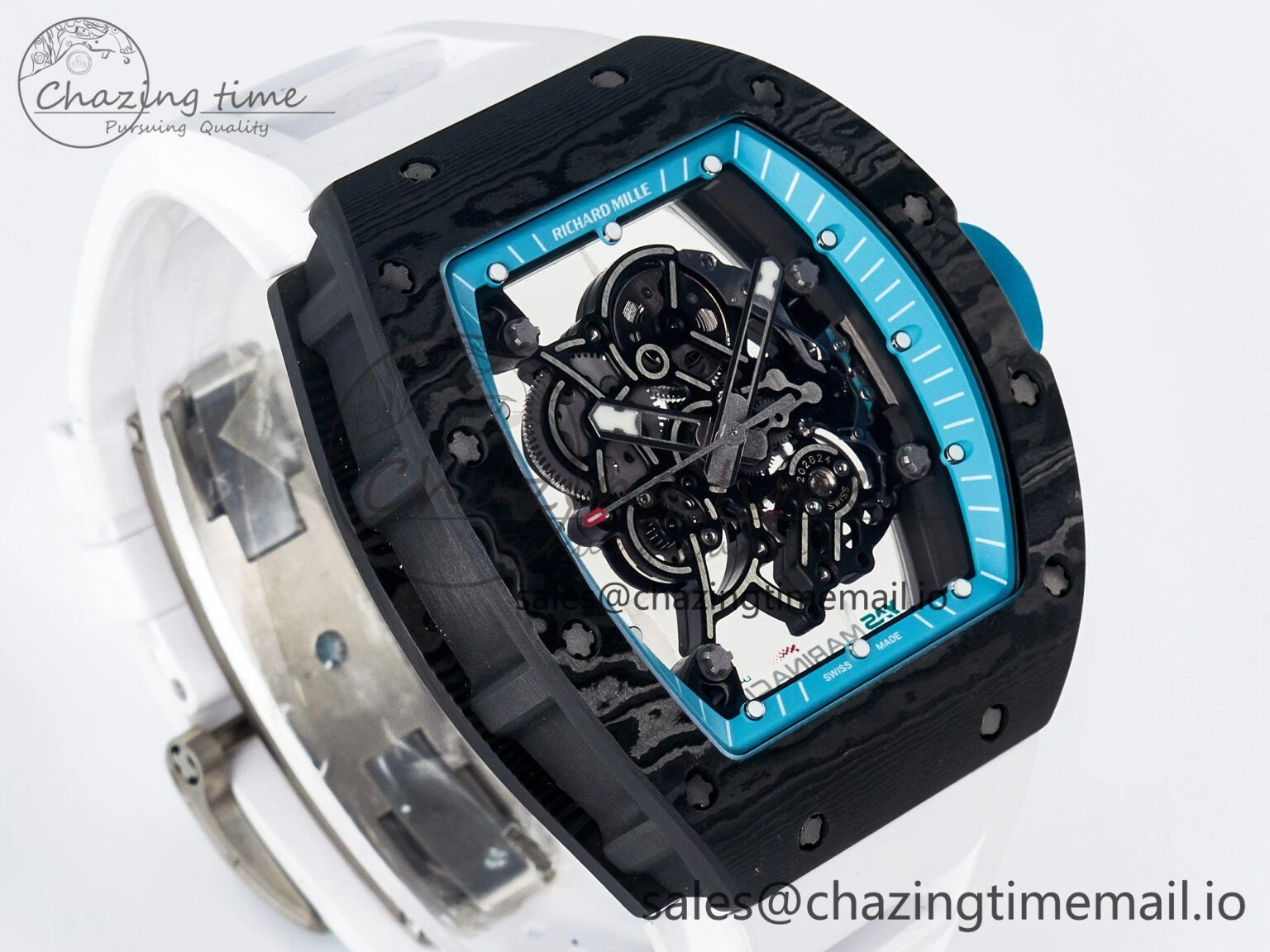GoAnywhere Custom RM055 NTPT PPMF 1:1 Best Edition Blue Bezel Blue Crown on Rubber Strap Custom Vaucher Movement 10848