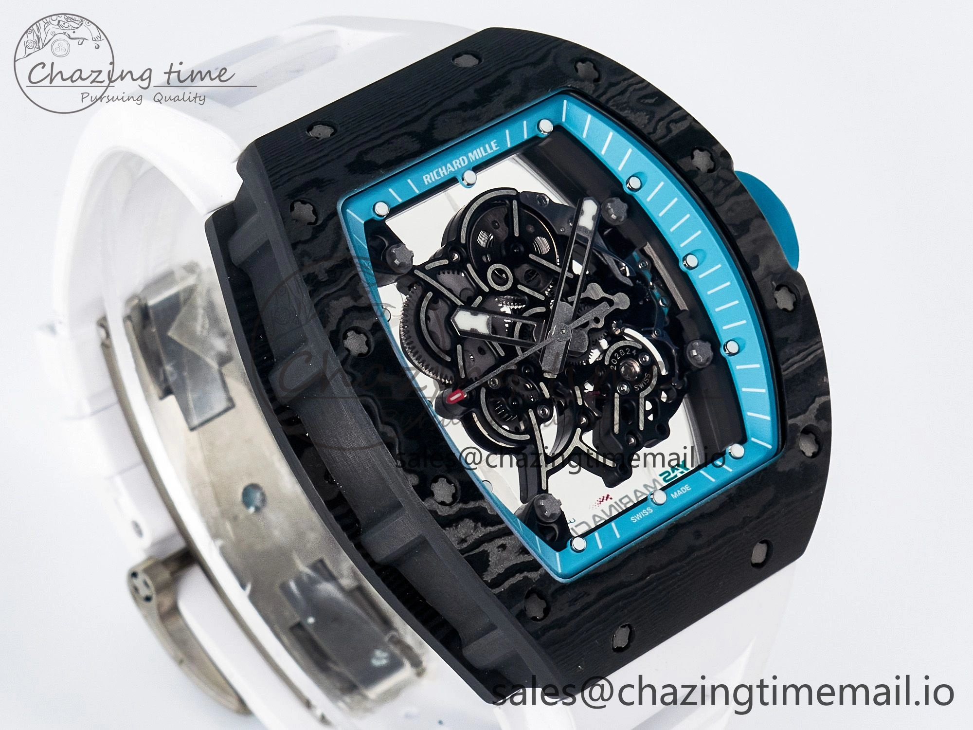GoAnywhere Custom RM055 NTPT PPMF 1:1 Best Edition Blue Bezel Blue Crown on Rubber Strap Custom Vaucher Movement 10848
