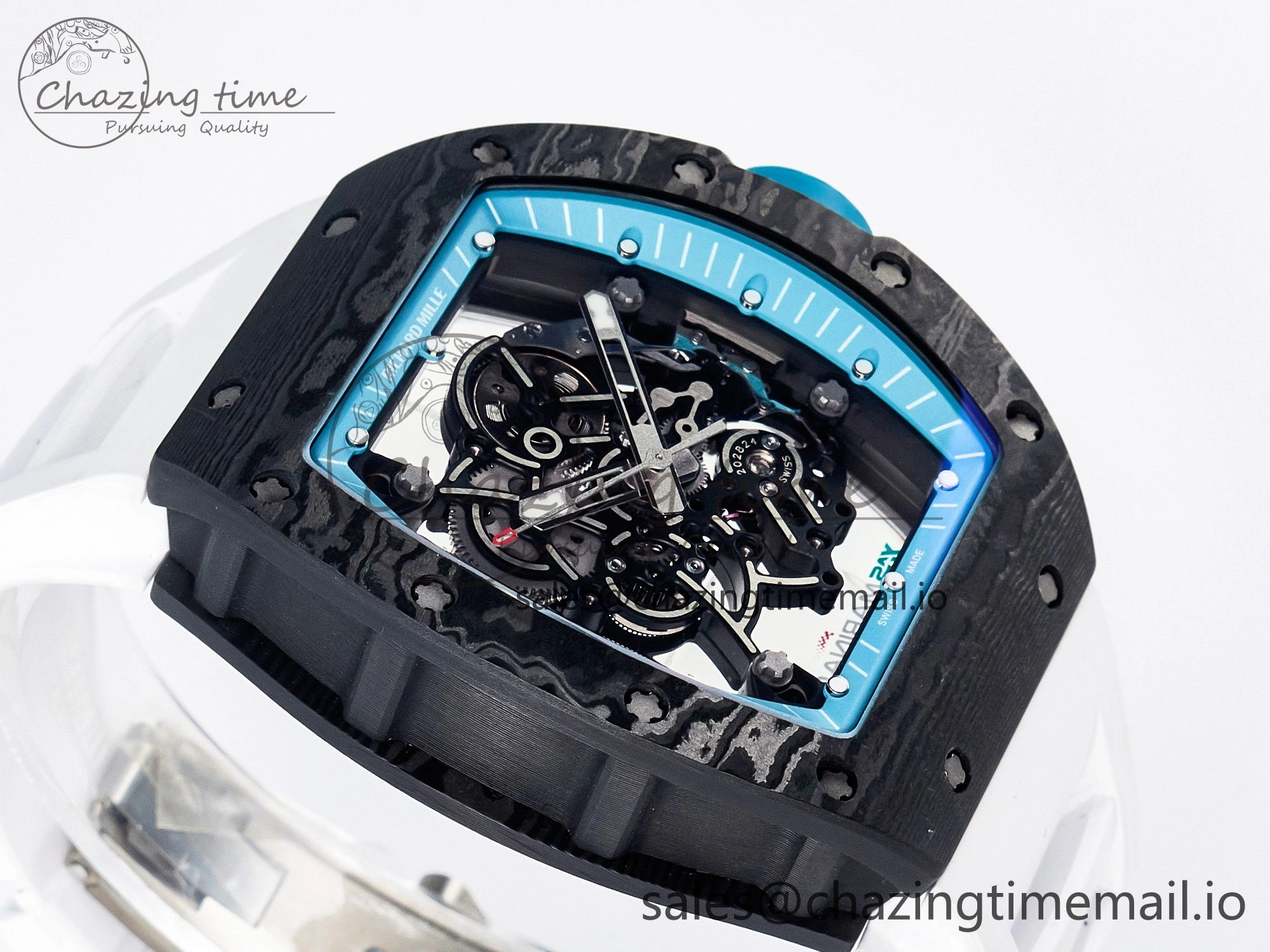GoAnywhere Custom RM055 NTPT PPMF 1:1 Best Edition Blue Bezel Blue Crown on Rubber Strap Custom Vaucher Movement 10848