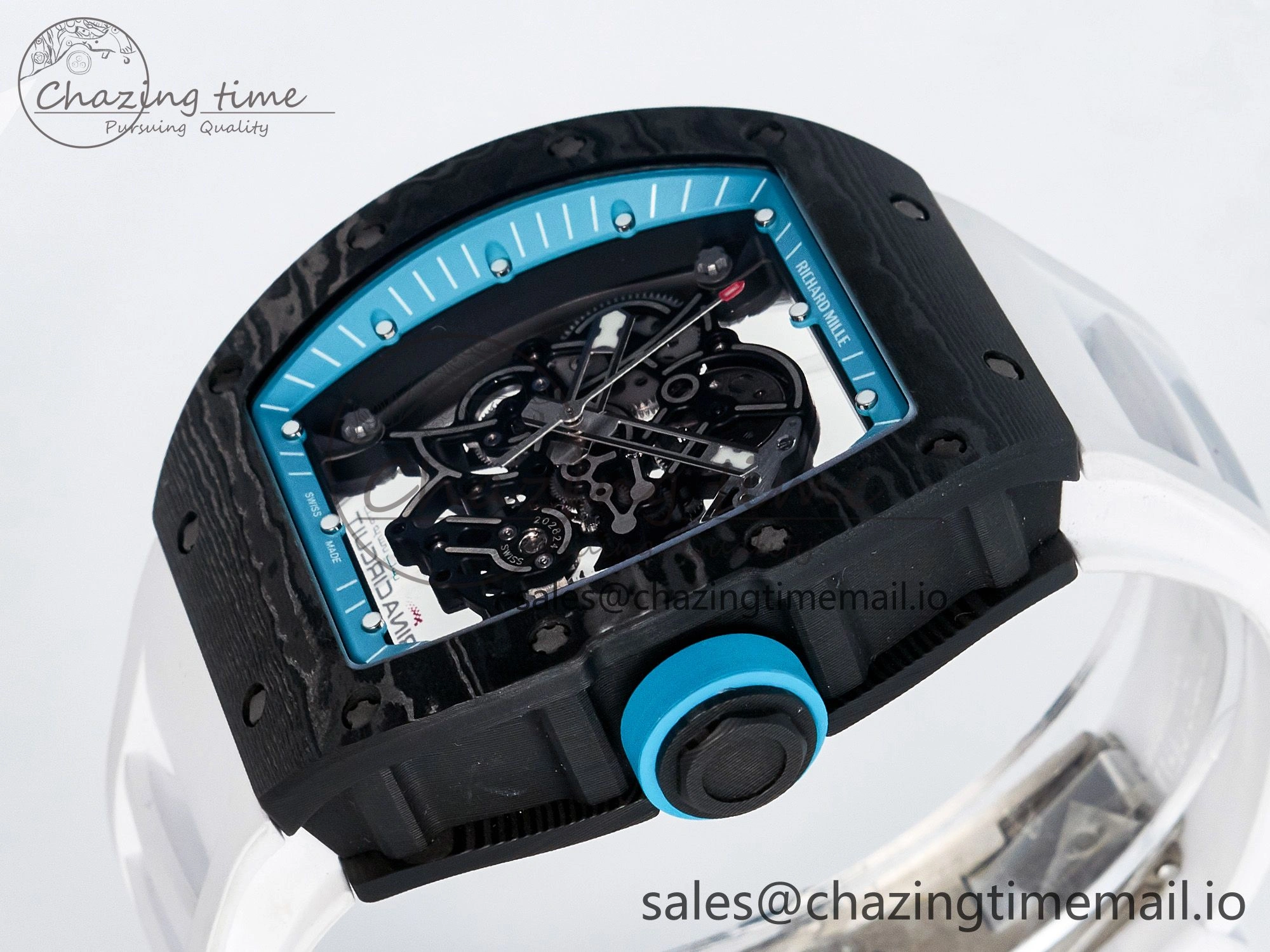 GoAnywhere Custom RM055 NTPT PPMF 1:1 Best Edition Blue Bezel Blue Crown on Rubber Strap Custom Vaucher Movement 10848
