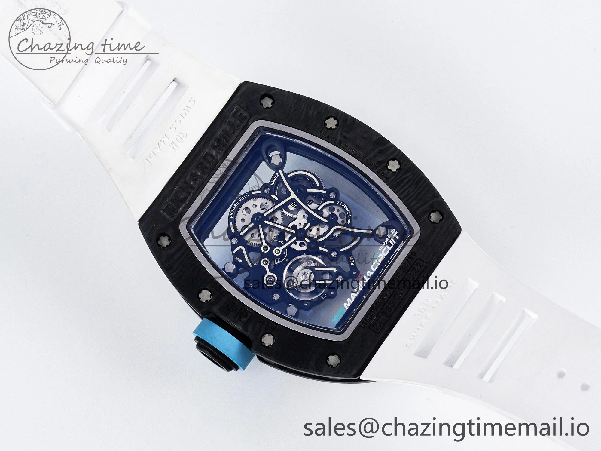 GoAnywhere Custom RM055 NTPT PPMF 1:1 Best Edition Blue Bezel Blue Crown on Rubber Strap Custom Vaucher Movement 10848