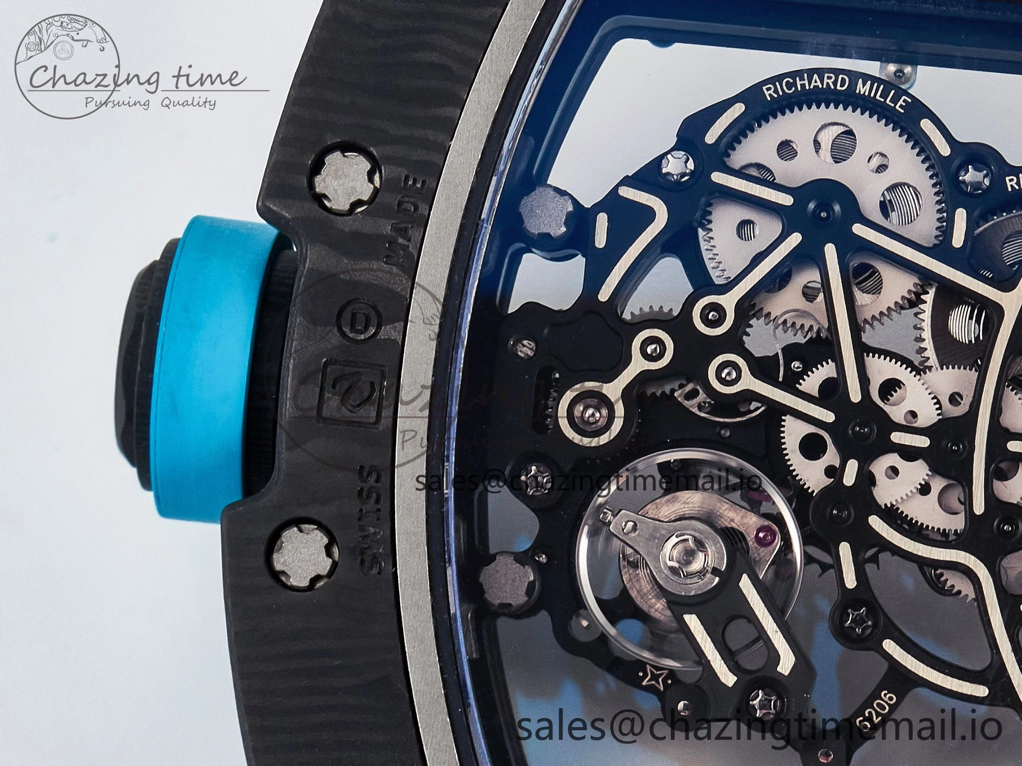 GoAnywhere Custom RM055 NTPT PPMF 1:1 Best Edition Blue Bezel Blue Crown on Rubber Strap Custom Vaucher Movement 10848