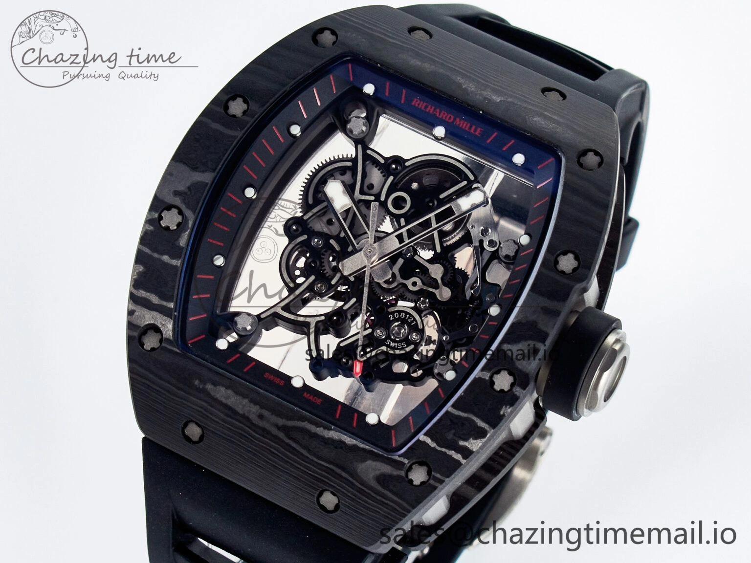 Custom RM055 NTPT  Ti PPMF 1:1 Best Edition Black Bezel Black Crown on Rubber Strap Custom Vaucher Movement Comfortable 10845