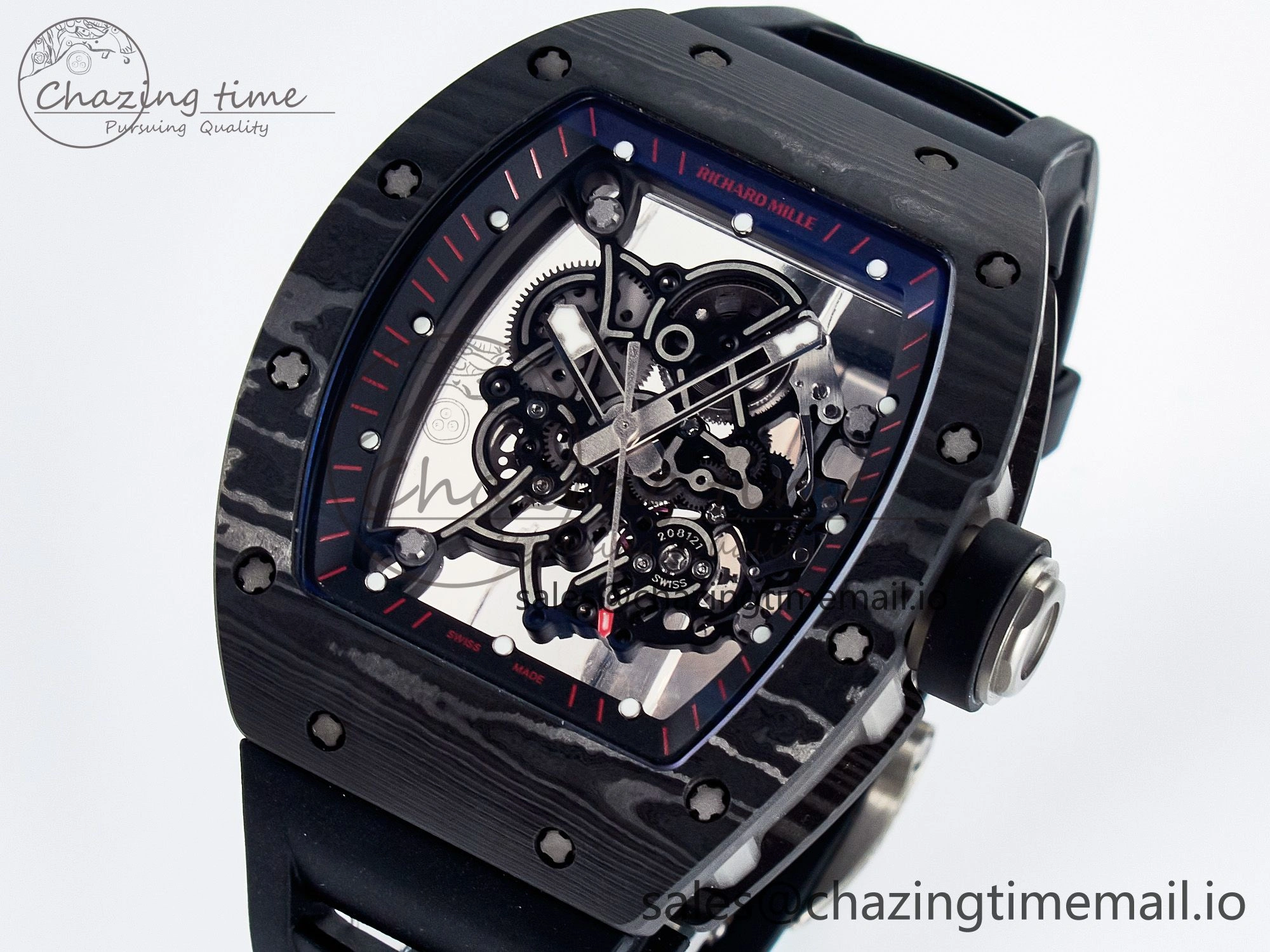 Custom RM055 NTPT  Ti PPMF 1:1 Best Edition Black Bezel Black Crown on Rubber Strap Custom Vaucher Movement Comfortable 10845