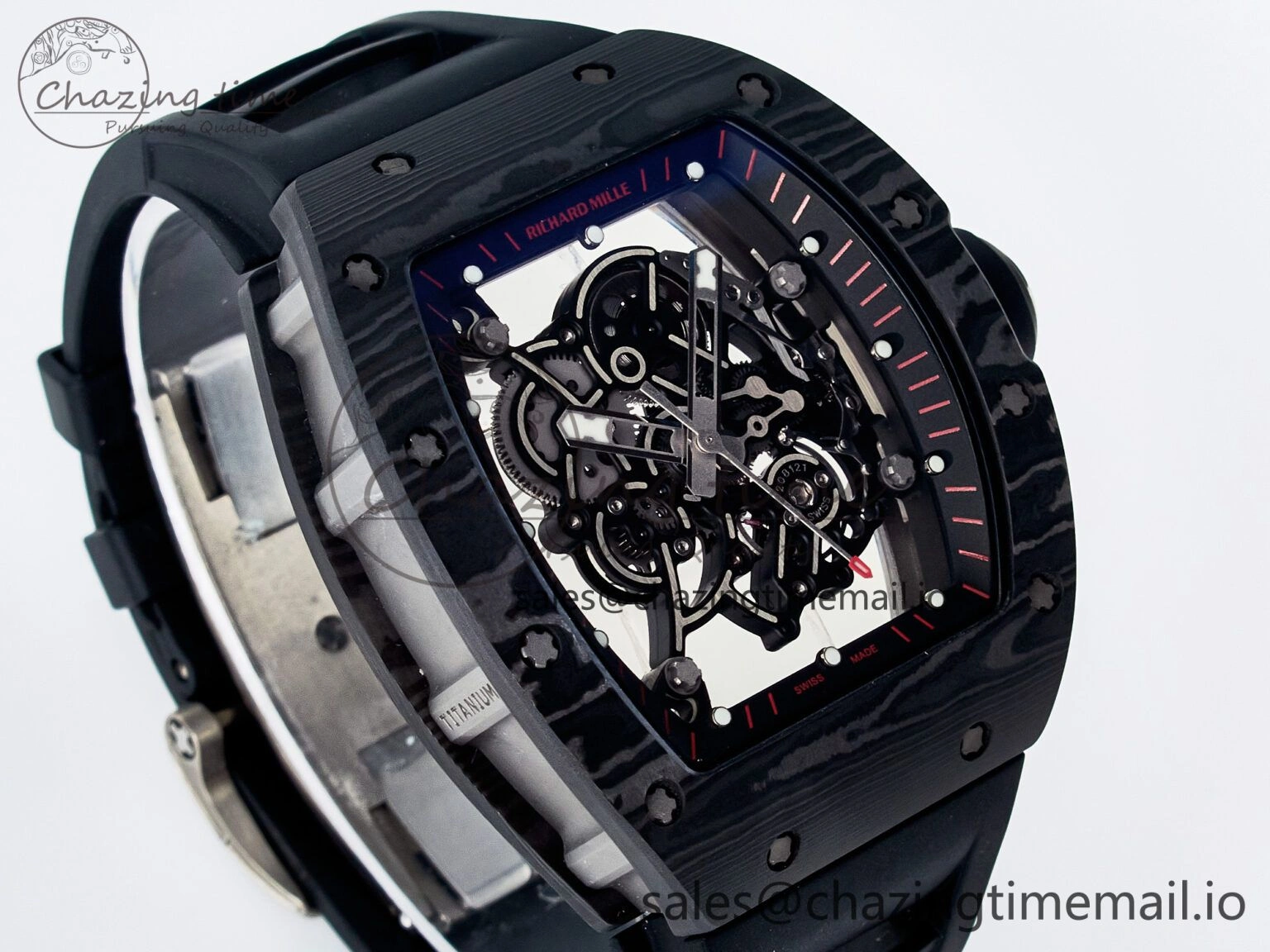 Custom RM055 NTPT  Ti PPMF 1:1 Best Edition Black Bezel Black Crown on Rubber Strap Custom Vaucher Movement Comfortable 10845