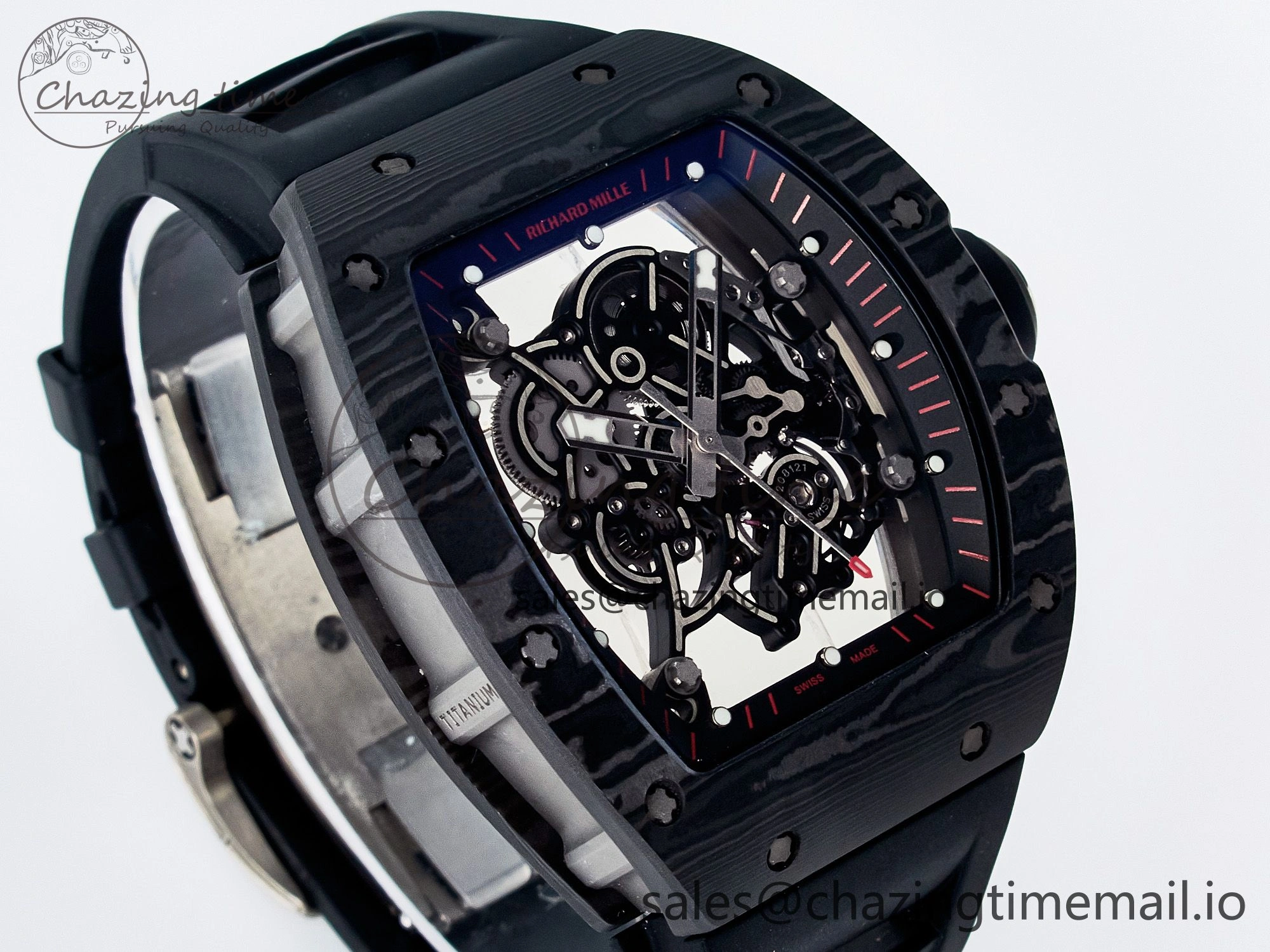 Custom RM055 NTPT  Ti PPMF 1:1 Best Edition Black Bezel Black Crown on Rubber Strap Custom Vaucher Movement Comfortable 10845