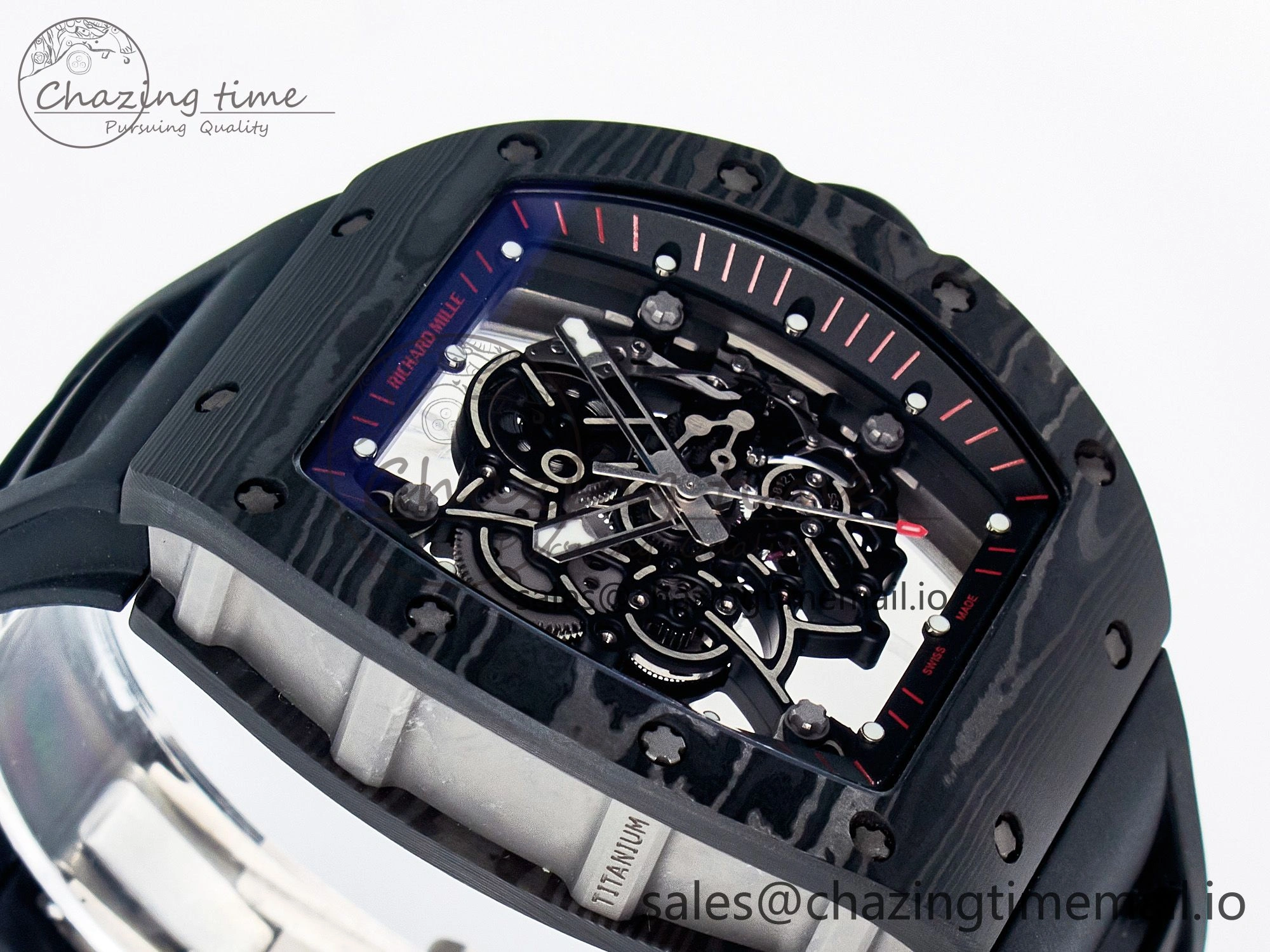 Custom RM055 NTPT  Ti PPMF 1:1 Best Edition Black Bezel Black Crown on Rubber Strap Custom Vaucher Movement Comfortable 10845