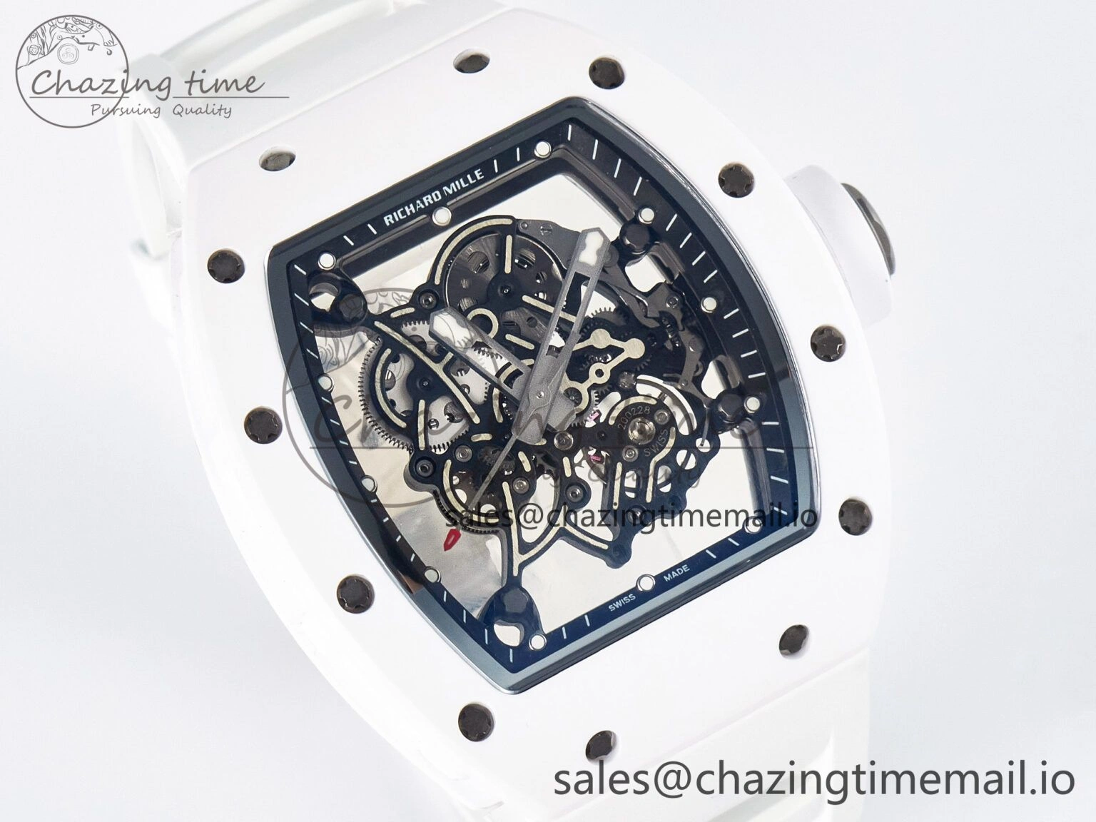 Reliable Custom RM055 White Ceramic APSF 1:1 Best Edition Black Bezel White Crown on Rubber Strap Custom Vaucher Movement 9179