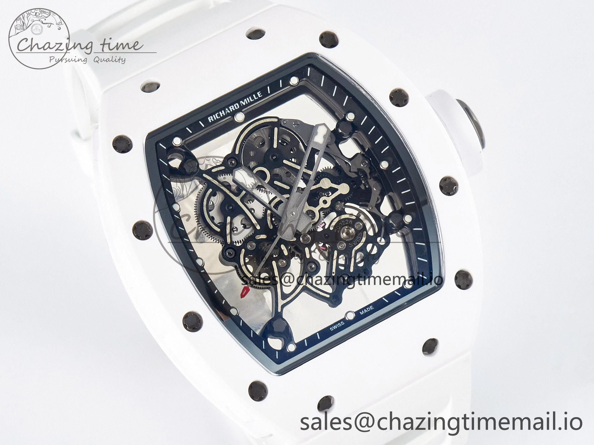 Reliable Custom RM055 White Ceramic APSF 1:1 Best Edition Black Bezel White Crown on Rubber Strap Custom Vaucher Movement 9179