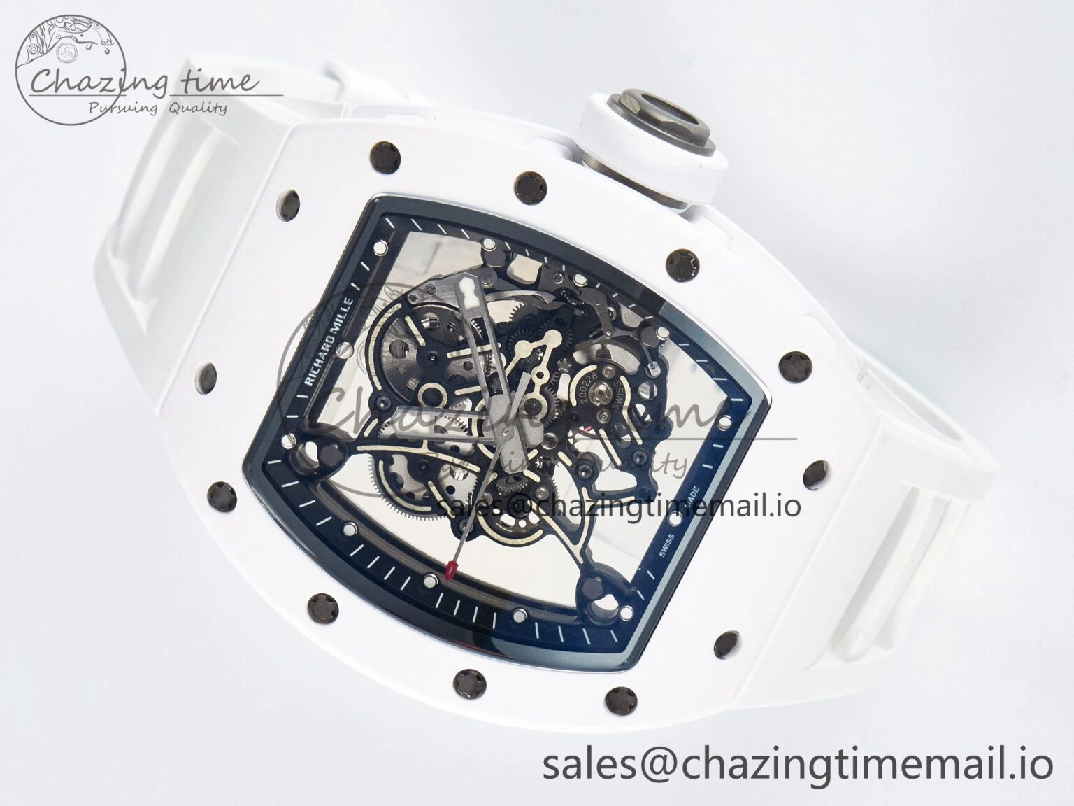 Reliable Custom RM055 White Ceramic APSF 1:1 Best Edition Black Bezel White Crown on Rubber Strap Custom Vaucher Movement 9179