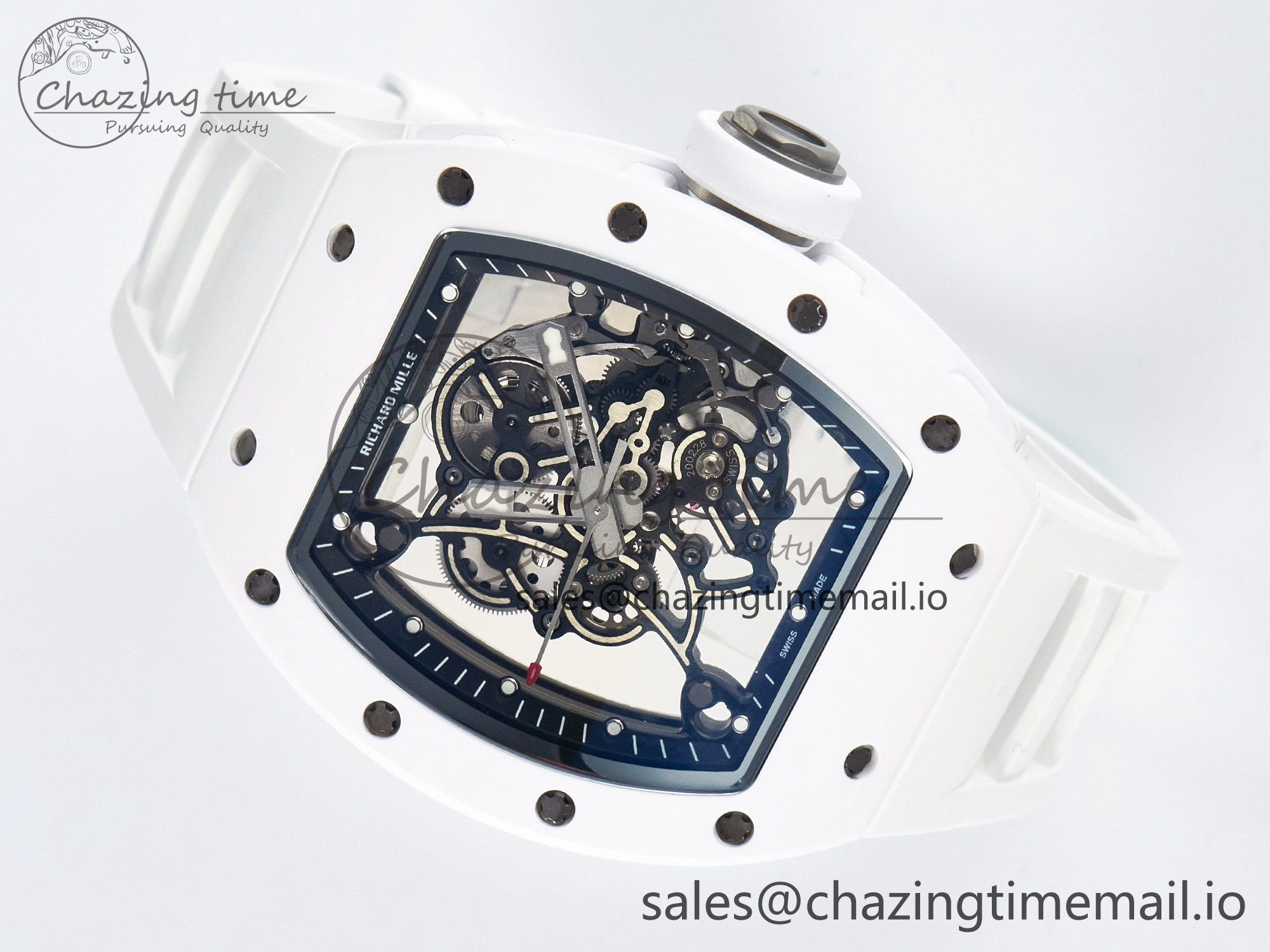 Reliable Custom RM055 White Ceramic APSF 1:1 Best Edition Black Bezel White Crown on Rubber Strap Custom Vaucher Movement 9179