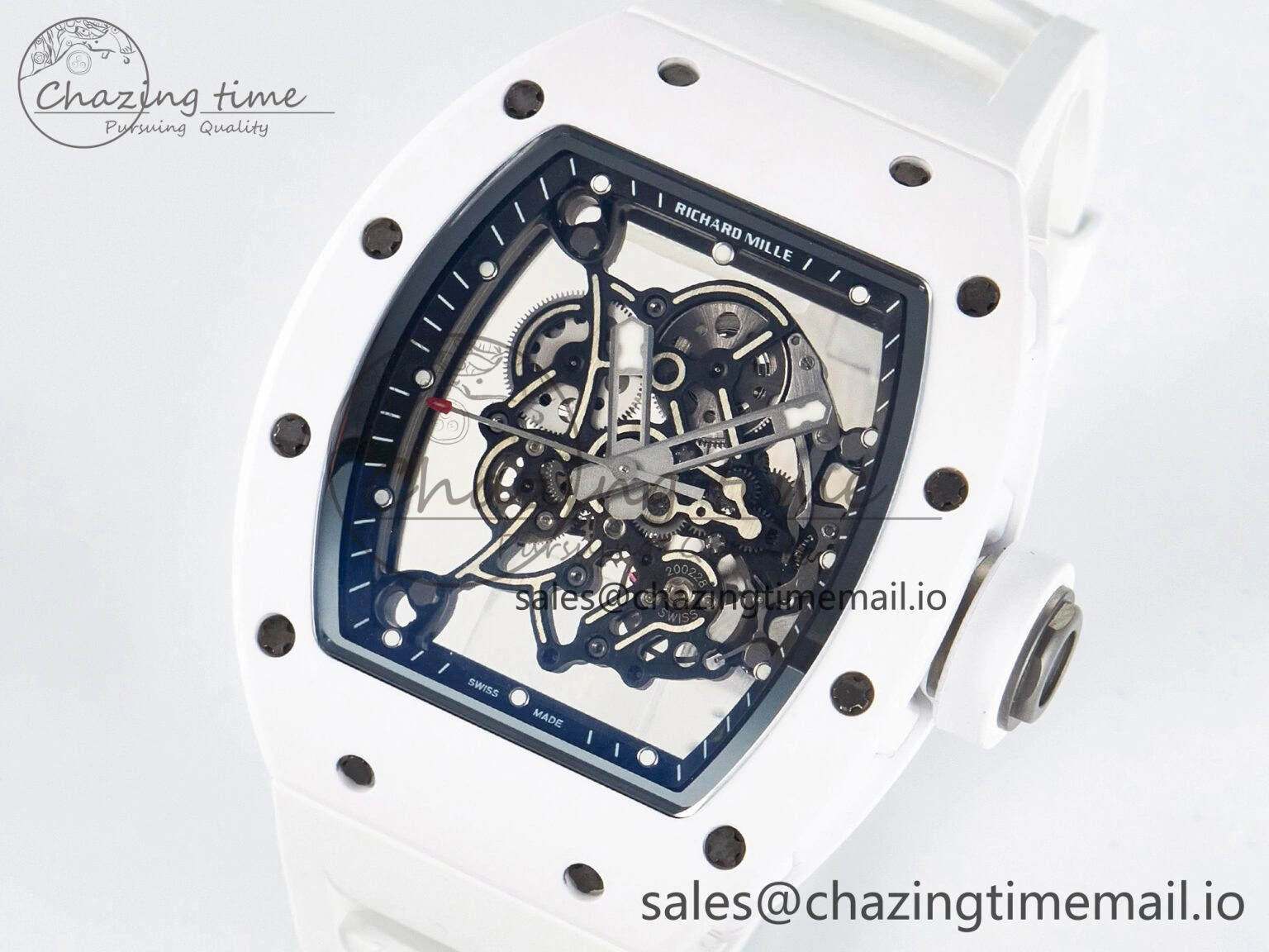 Reliable Custom RM055 White Ceramic APSF 1:1 Best Edition Black Bezel White Crown on Rubber Strap Custom Vaucher Movement 9179