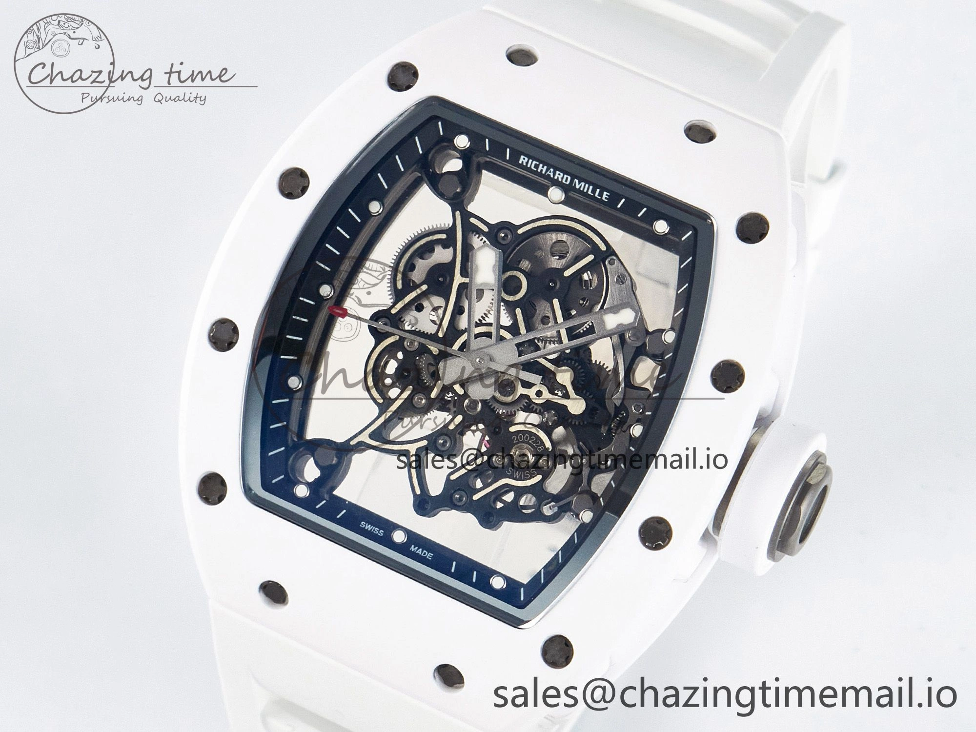 Reliable Custom RM055 White Ceramic APSF 1:1 Best Edition Black Bezel White Crown on Rubber Strap Custom Vaucher Movement 9179
