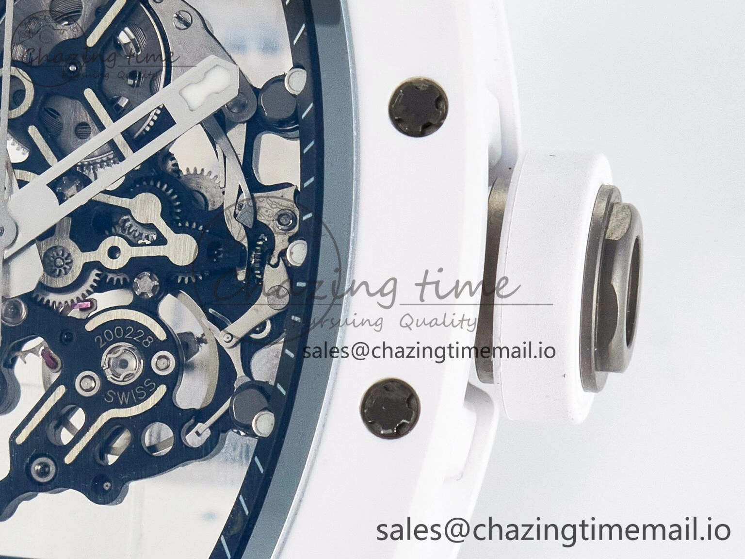 Reliable Custom RM055 White Ceramic APSF 1:1 Best Edition Black Bezel White Crown on Rubber Strap Custom Vaucher Movement 9179