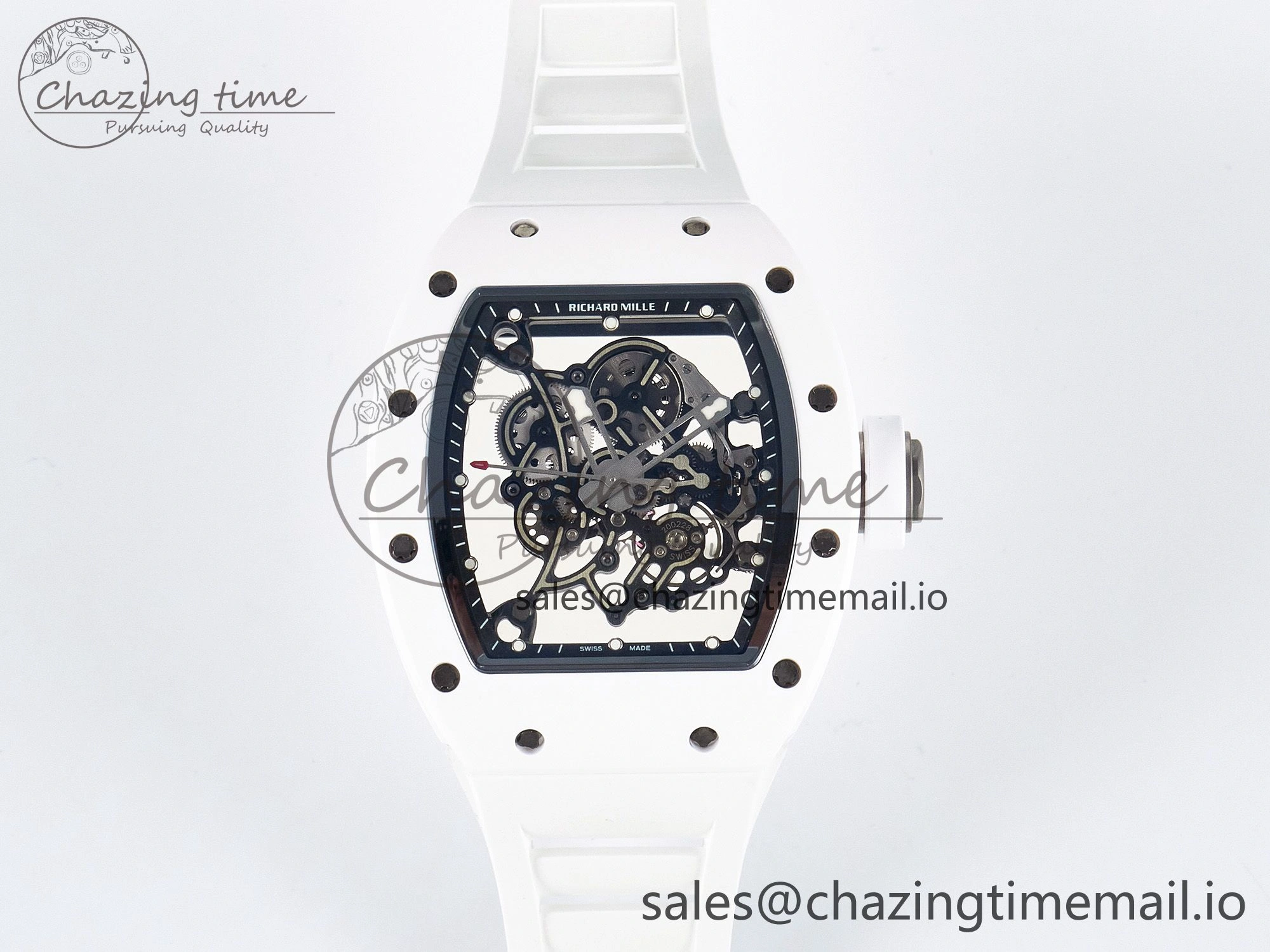 Reliable Custom RM055 White Ceramic APSF 1:1 Best Edition Black Bezel White Crown on Rubber Strap Custom Vaucher Movement 9179