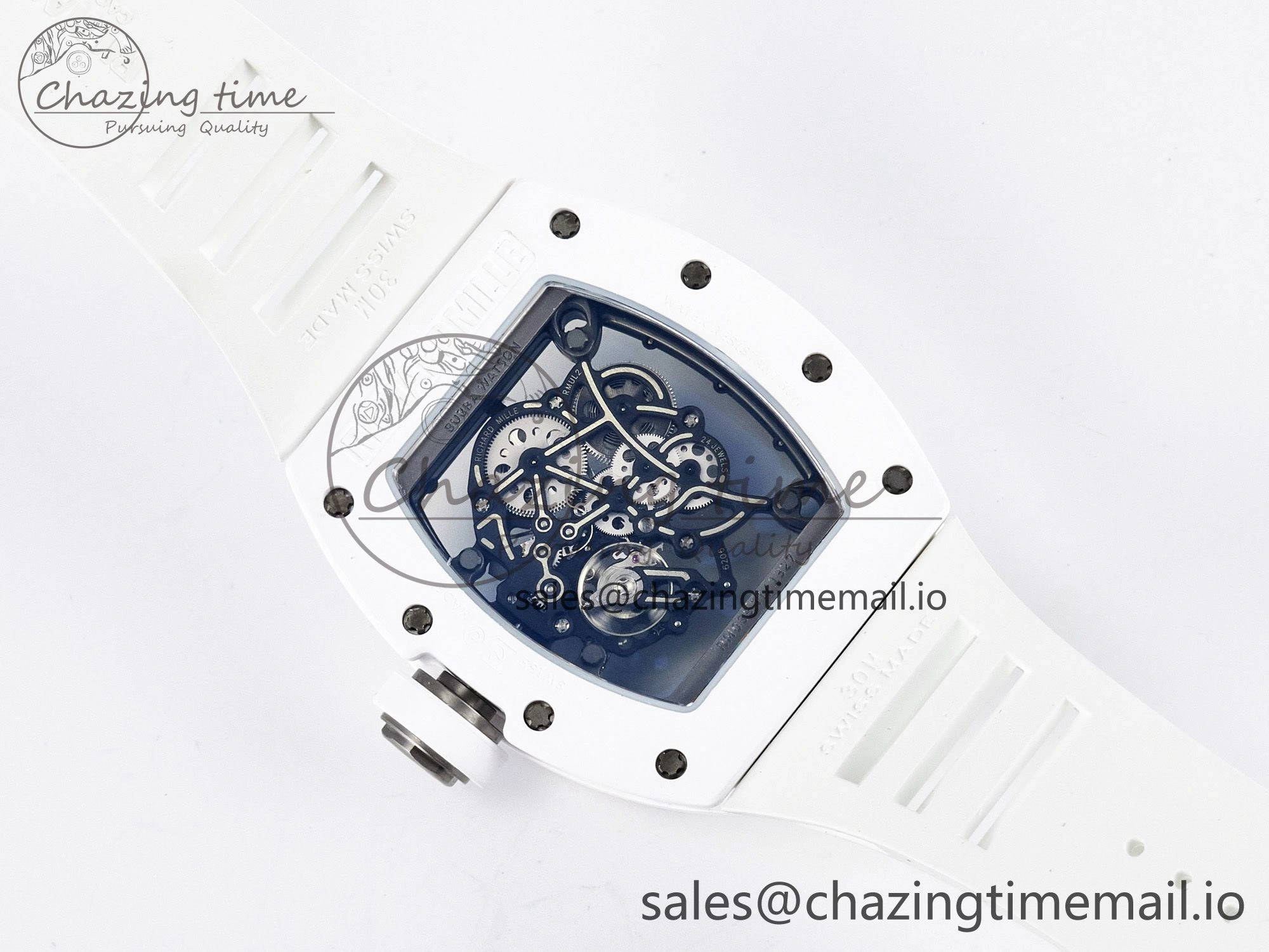 Reliable Custom RM055 White Ceramic APSF 1:1 Best Edition Black Bezel White Crown on Rubber Strap Custom Vaucher Movement 9179