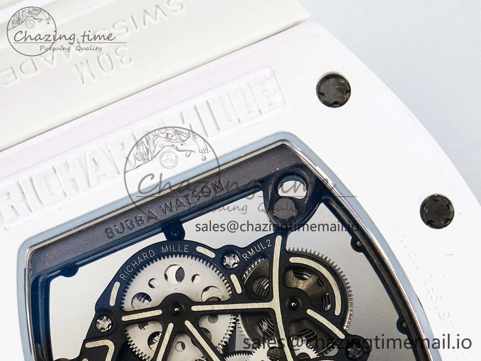 Reliable Custom RM055 White Ceramic APSF 1:1 Best Edition Black Bezel White Crown on Rubber Strap Custom Vaucher Movement 9179