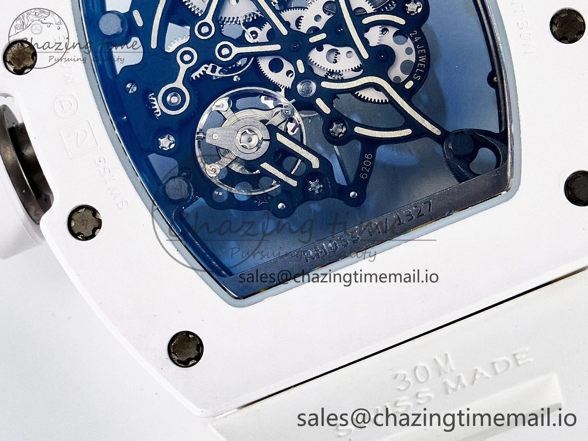 Reliable Custom RM055 White Ceramic APSF 1:1 Best Edition Black Bezel White Crown on Rubber Strap Custom Vaucher Movement 9179