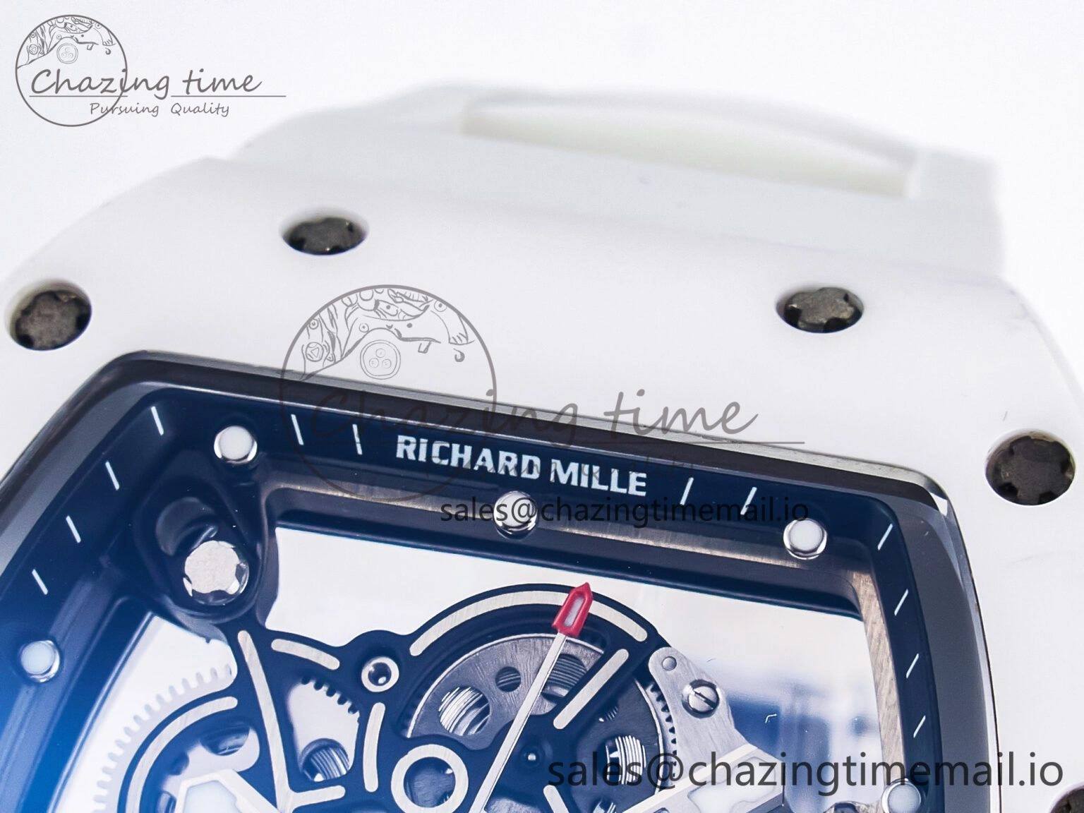 Unique Custom RM055 White Ceramic PPMF 1:1 Best Edition Black Bezel White Crown on Rubber Strap Custom Vaucher Movement 9267