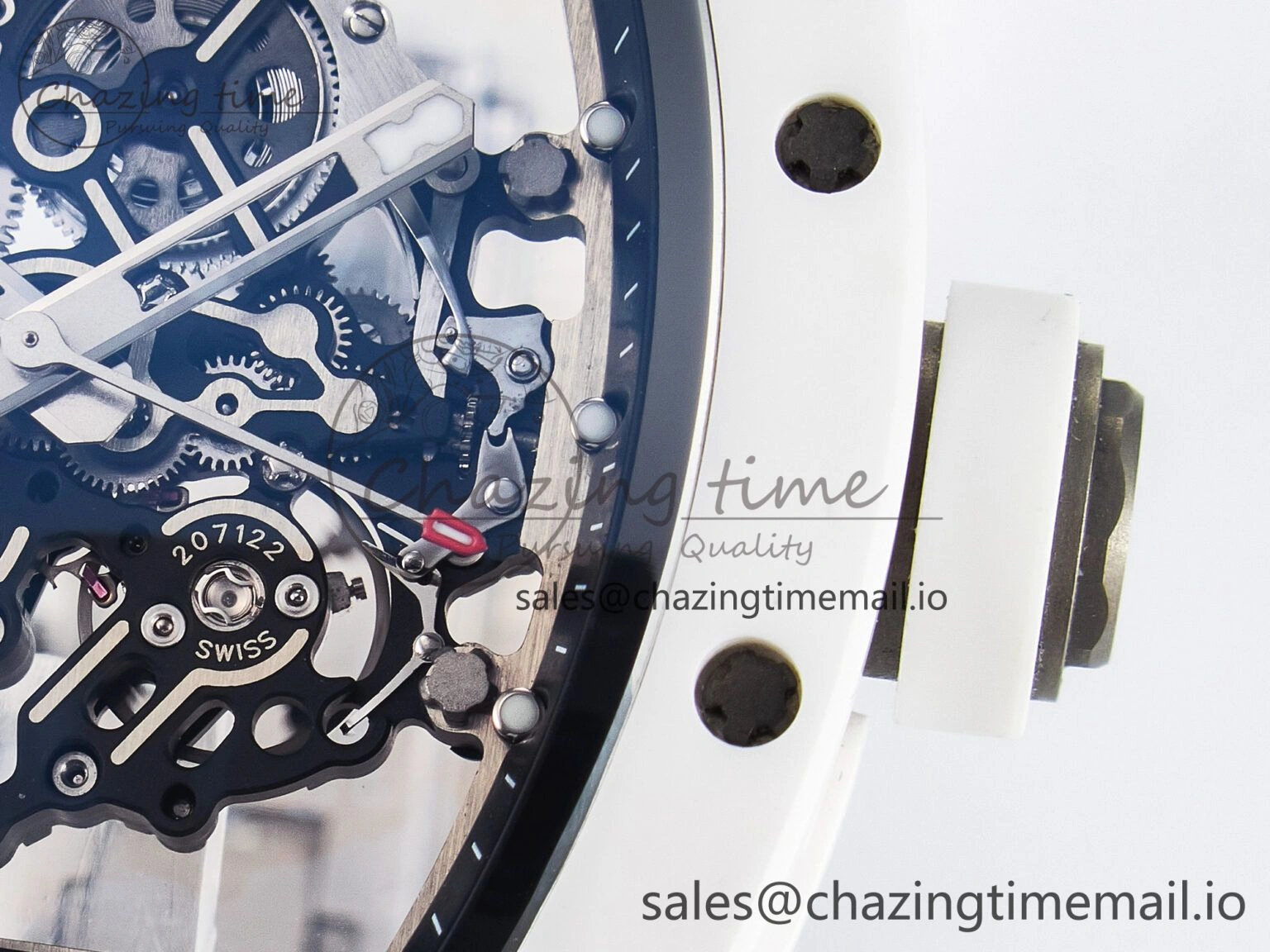 Unique Custom RM055 White Ceramic PPMF 1:1 Best Edition Black Bezel White Crown on Rubber Strap Custom Vaucher Movement 9267