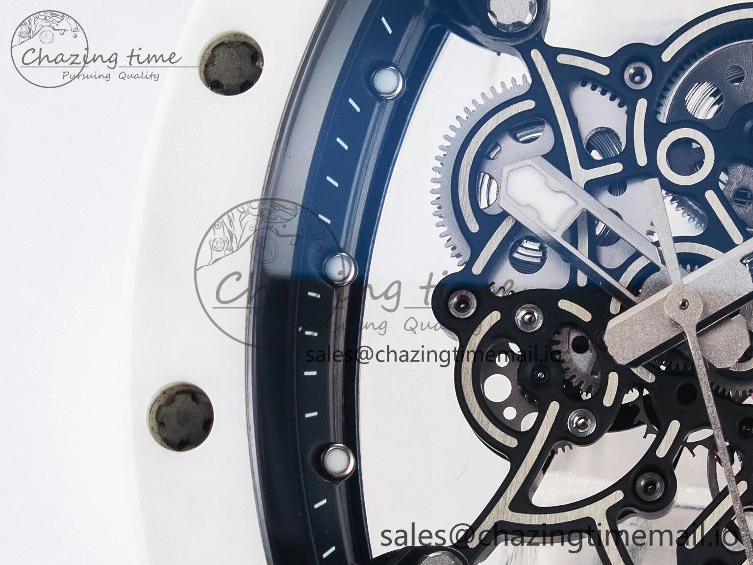 Unique Custom RM055 White Ceramic PPMF 1:1 Best Edition Black Bezel White Crown on Rubber Strap Custom Vaucher Movement 9267