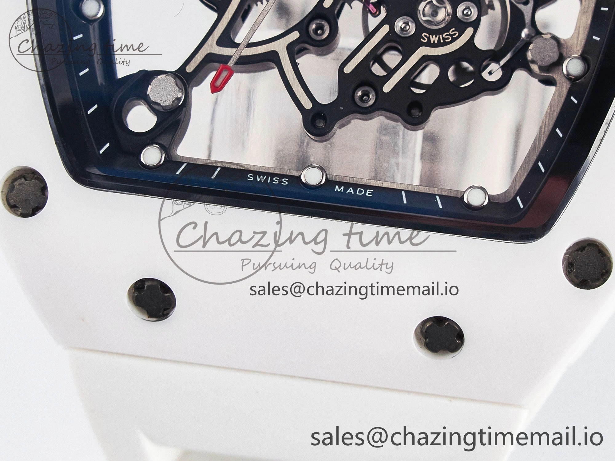 Unique Custom RM055 White Ceramic PPMF 1:1 Best Edition Black Bezel White Crown on Rubber Strap Custom Vaucher Movement 9267