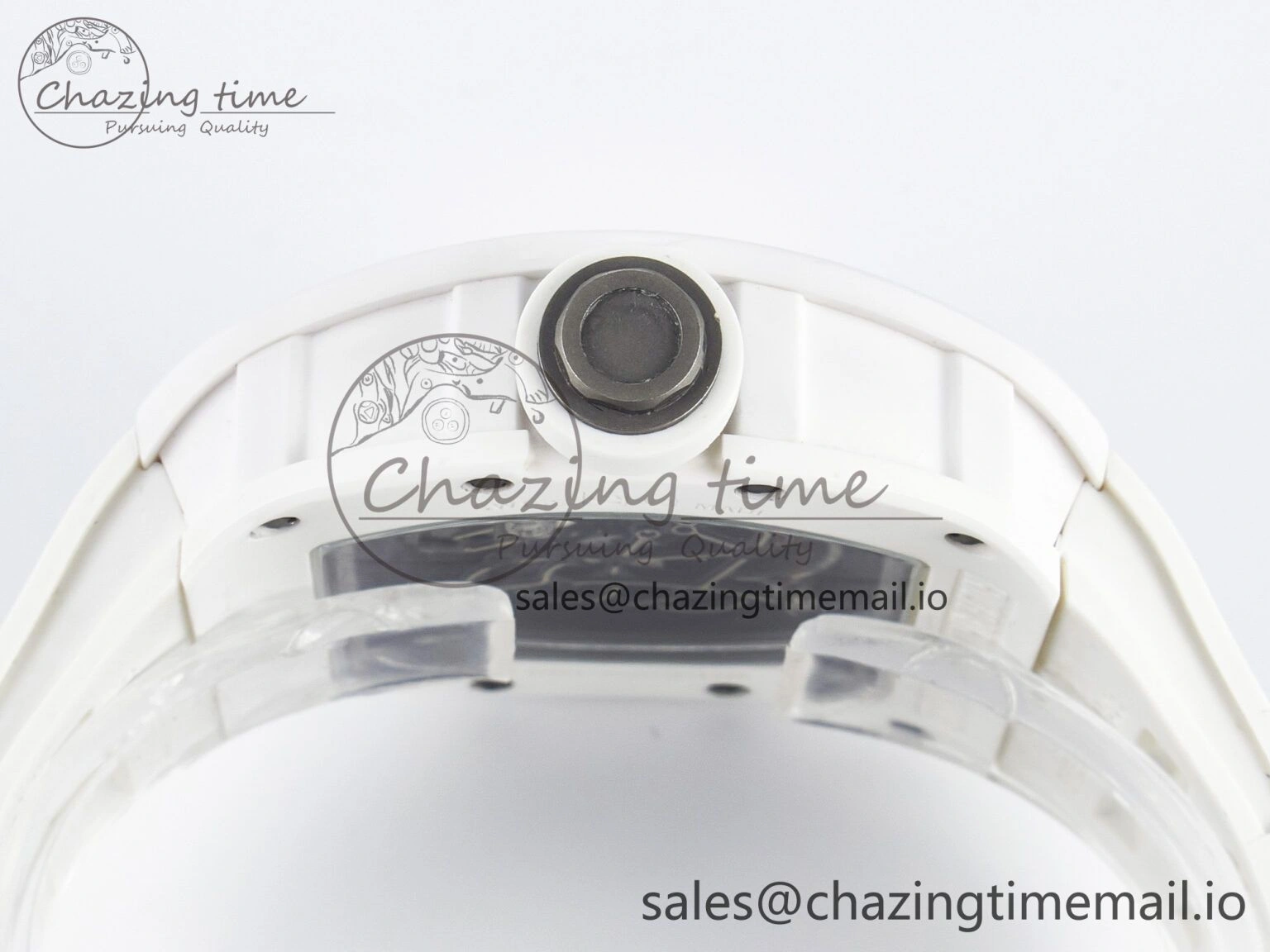 Unique Custom RM055 White Ceramic PPMF 1:1 Best Edition Black Bezel White Crown on Rubber Strap Custom Vaucher Movement 9267