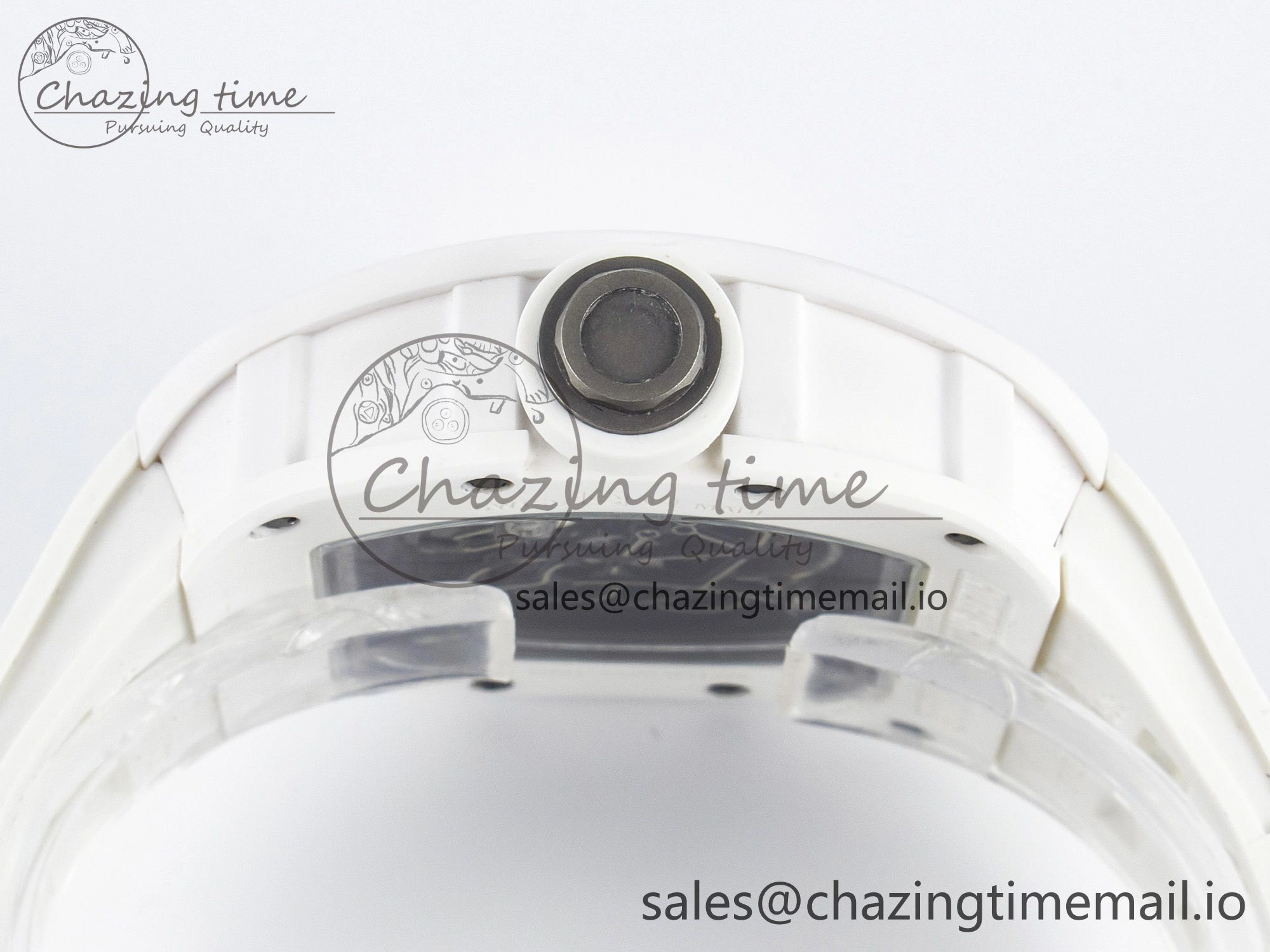 Unique Custom RM055 White Ceramic PPMF 1:1 Best Edition Black Bezel White Crown on Rubber Strap Custom Vaucher Movement 9267